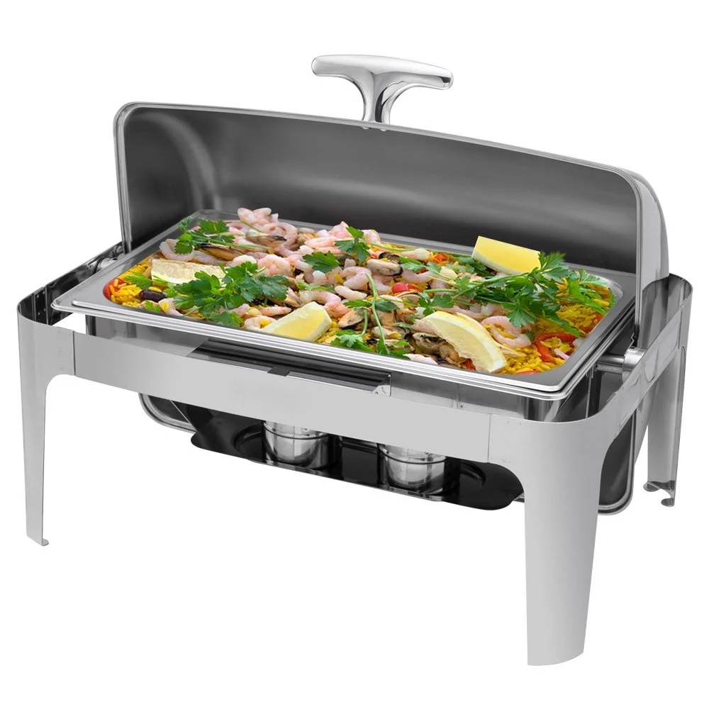 9 QT Roll Top Rectangle Chafing Dish Set with Full Size Pan