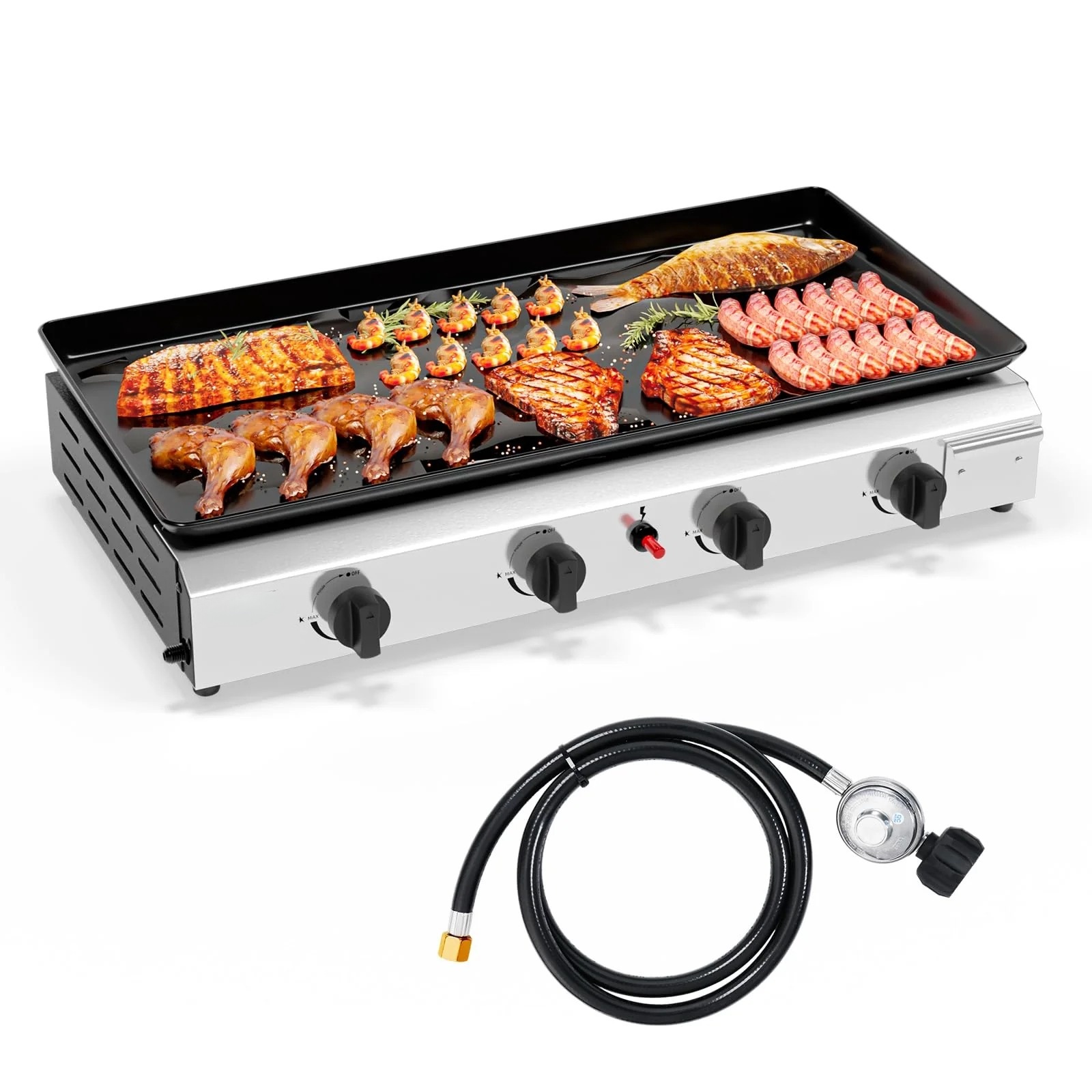 4 Burner 40,000 BTU Portable Propane Tabletop Flat Top Gas Grill