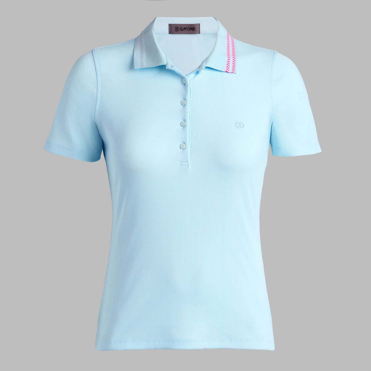 CHECKERED COLLAR RIBBED TECH POLO