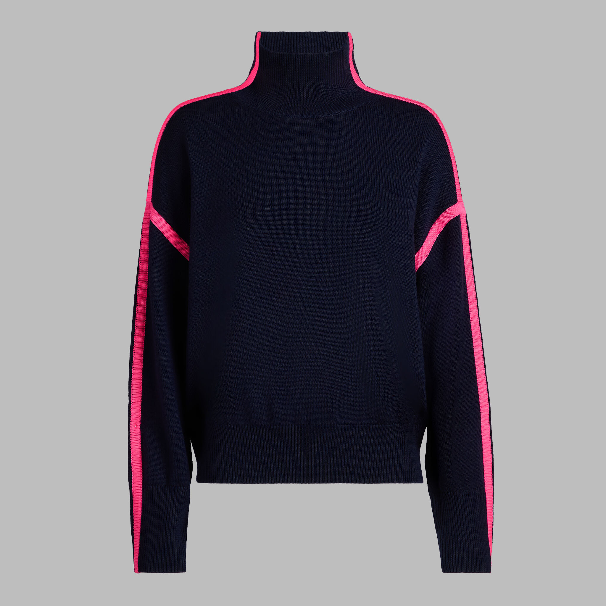 MERINO WOOL CONTRAST STRIPE TURTLENECK SWEATER