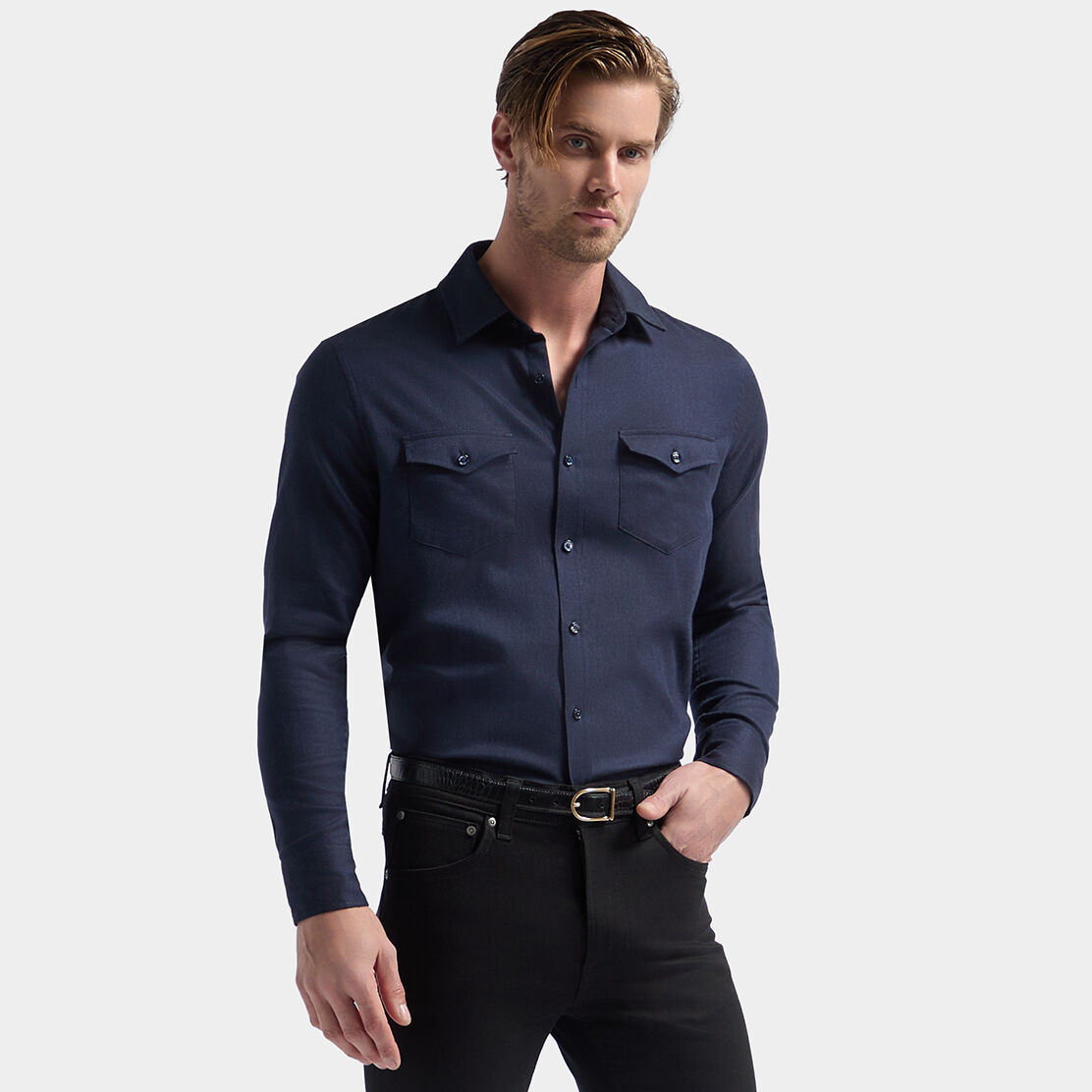 HERRINGBONE BRUSHED DRESS SHIRT