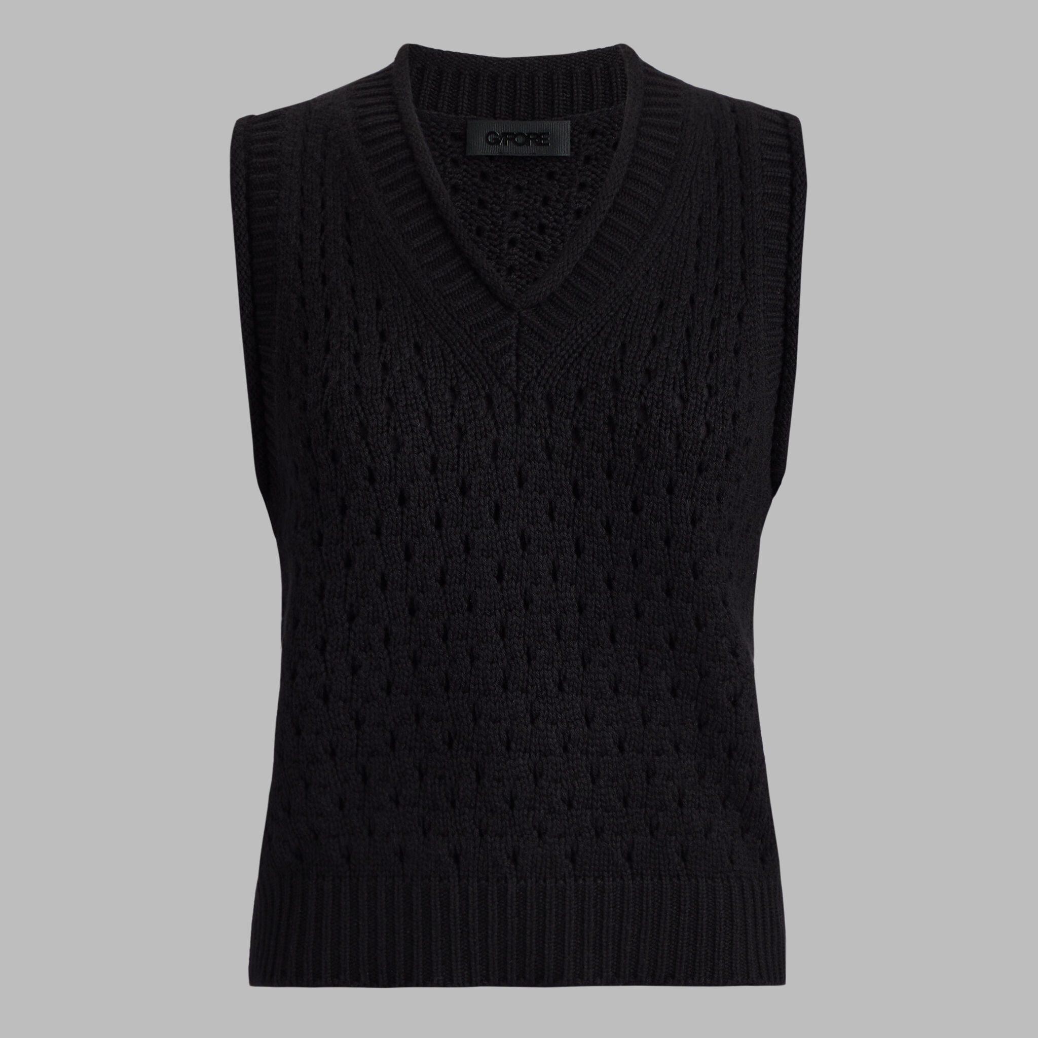 POINTELLE STITCH WOOL CASHMERE V NECK VEST