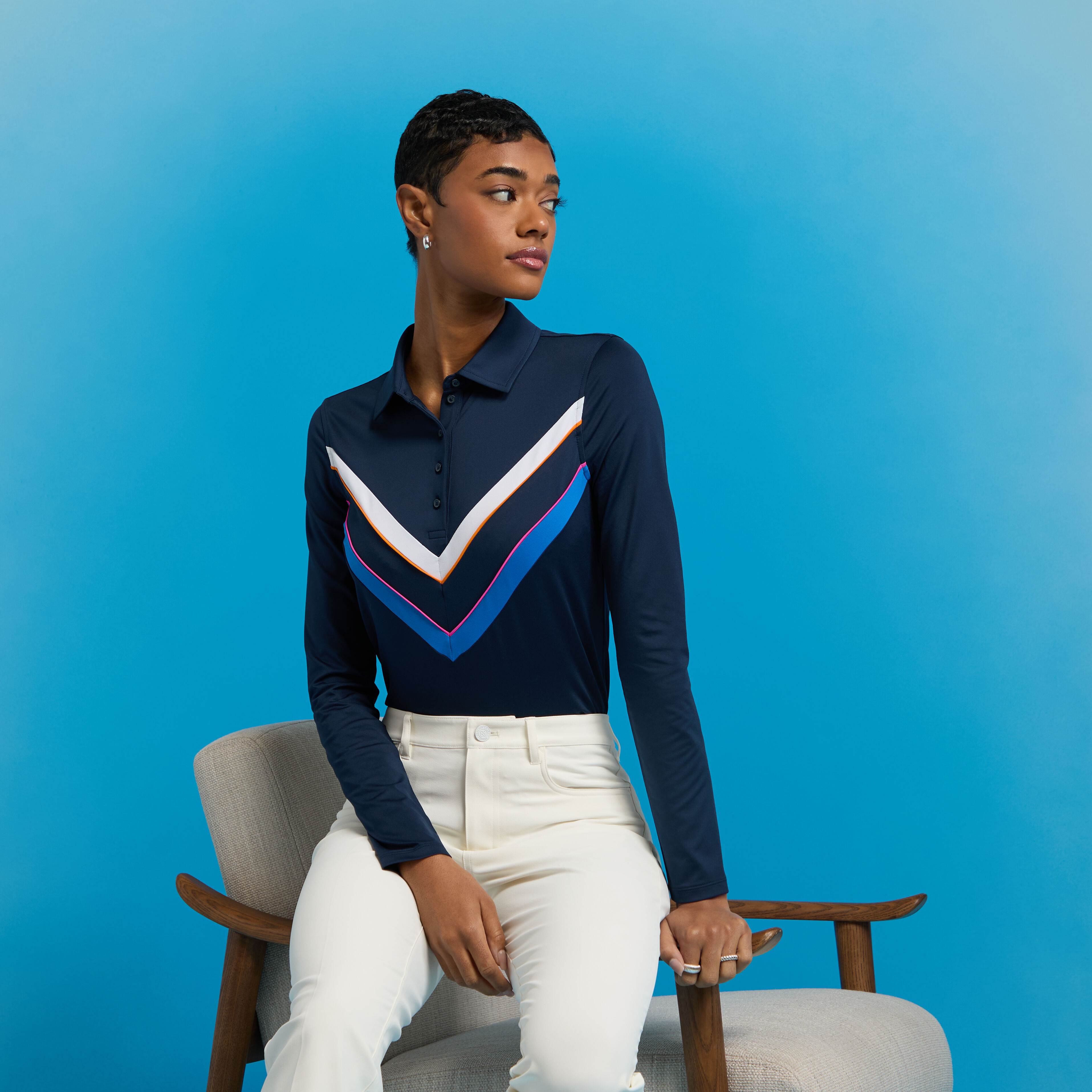 TECH JERSEY CHEVRON LONG SLEEVE POLO