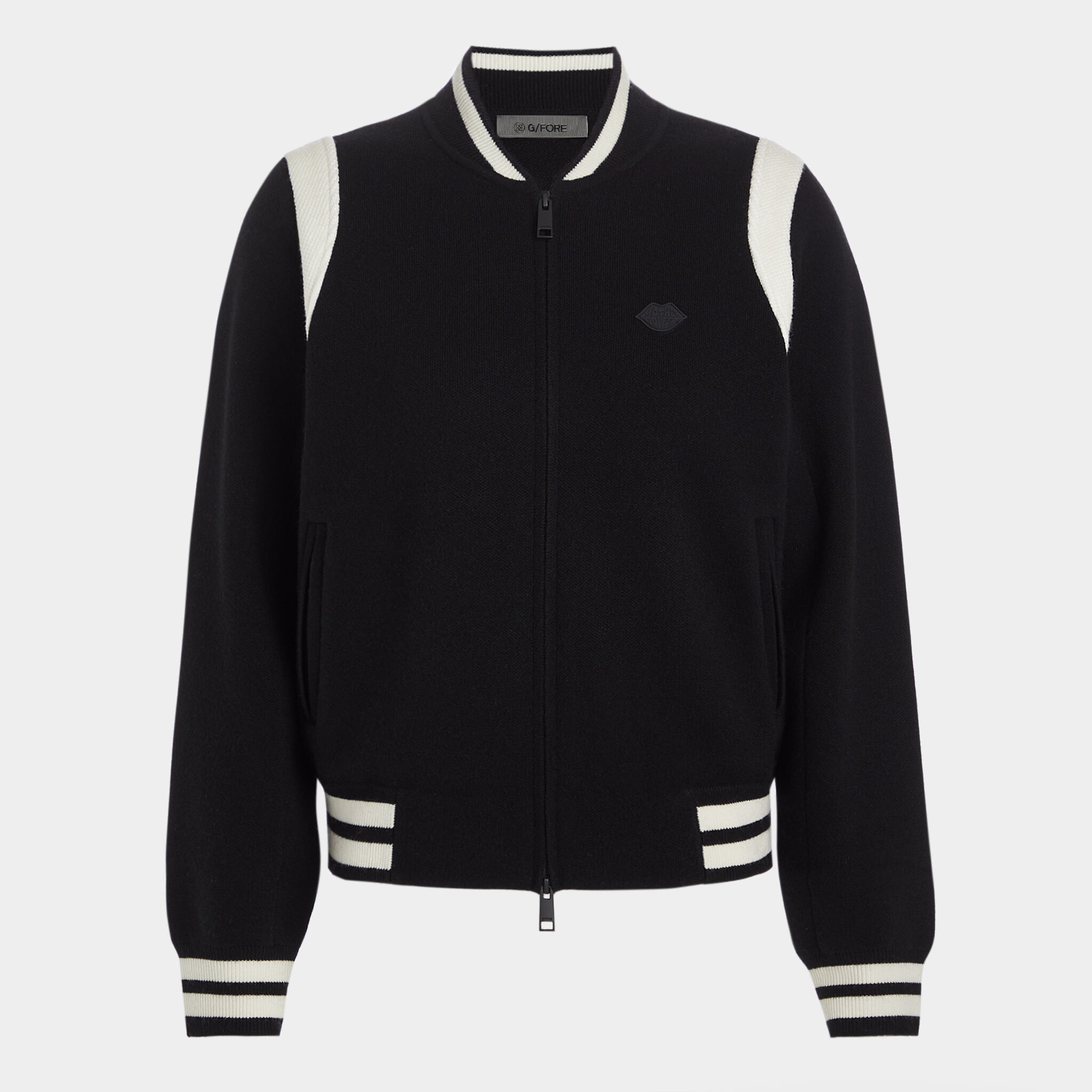 CONTRAST STRIPE KNIT BOMBER JACKET