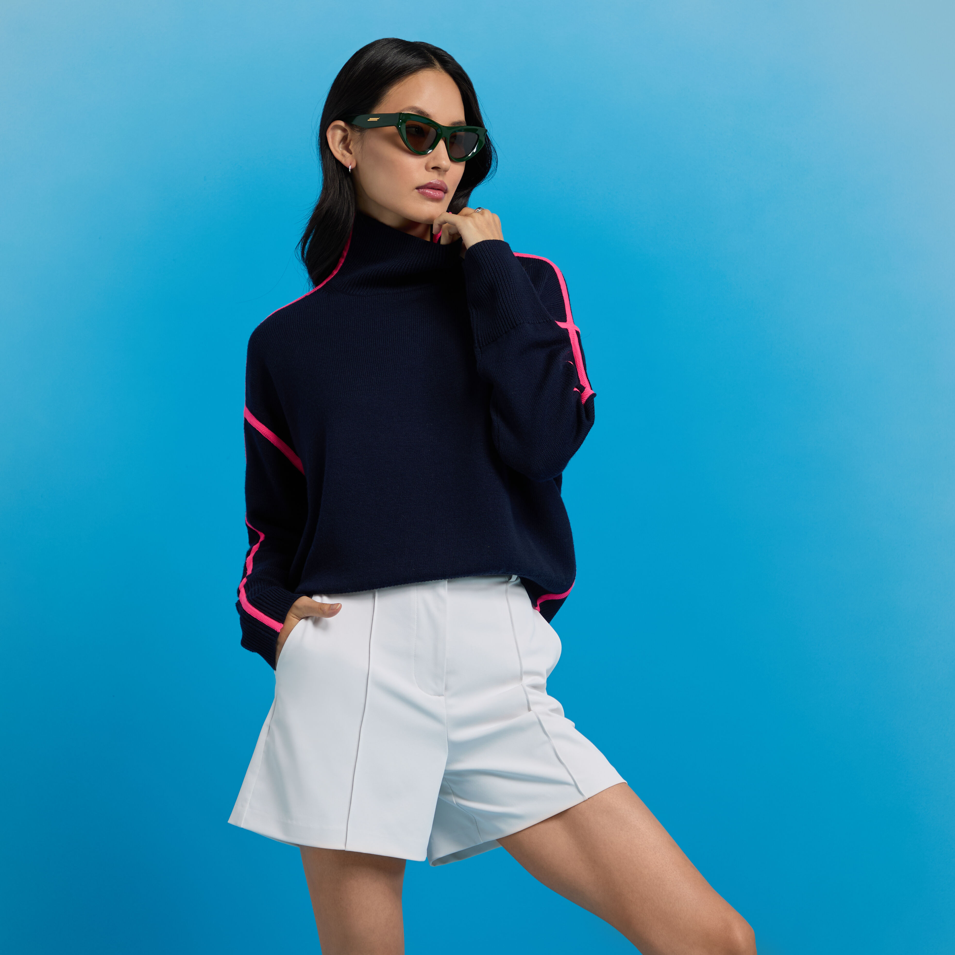 MERINO WOOL CONTRAST STRIPE TURTLENECK SWEATER