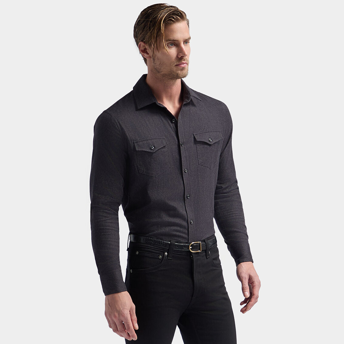HERRINGBONE BRUSHED DRESS SHIRT