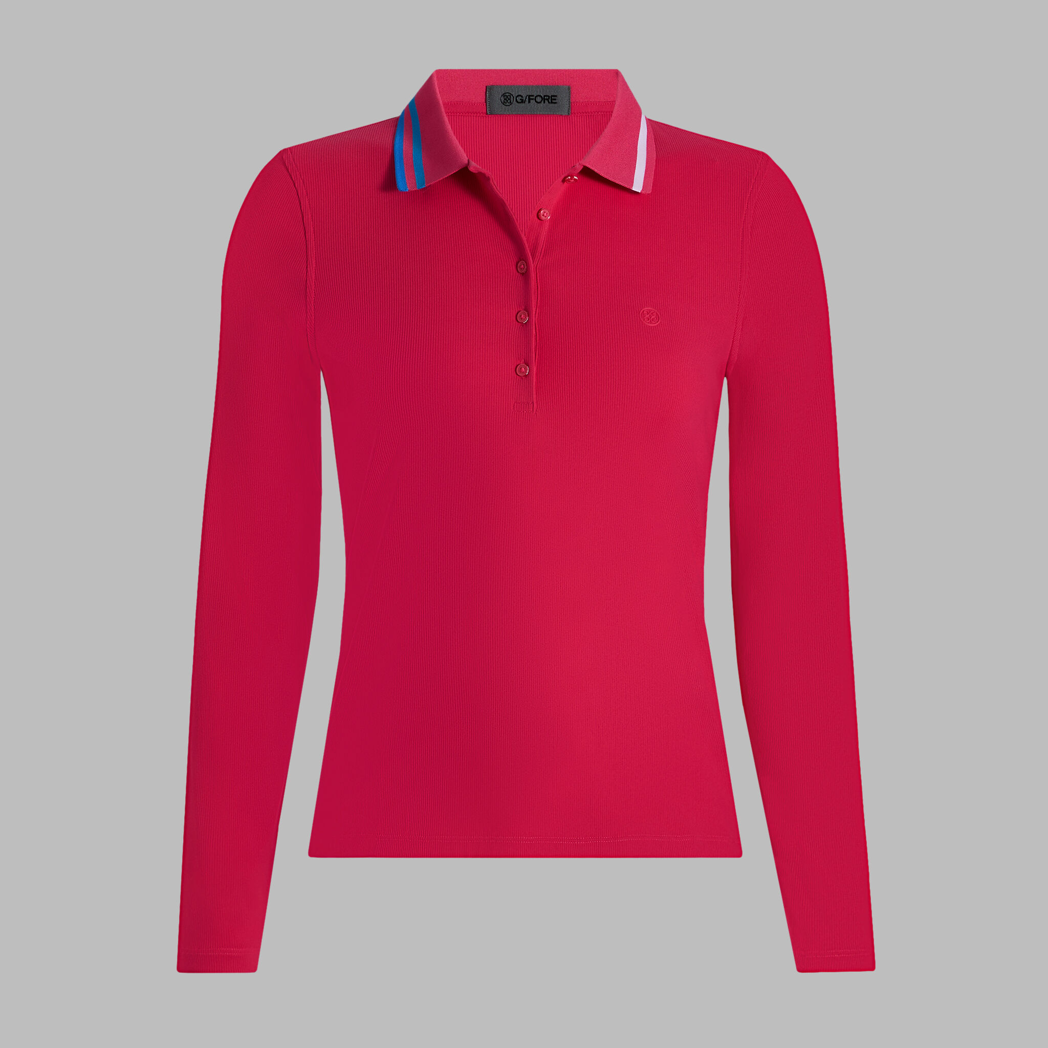 CONTRAST COLLAR RIBBED TECH NYLON LONG SLEEVE POLO