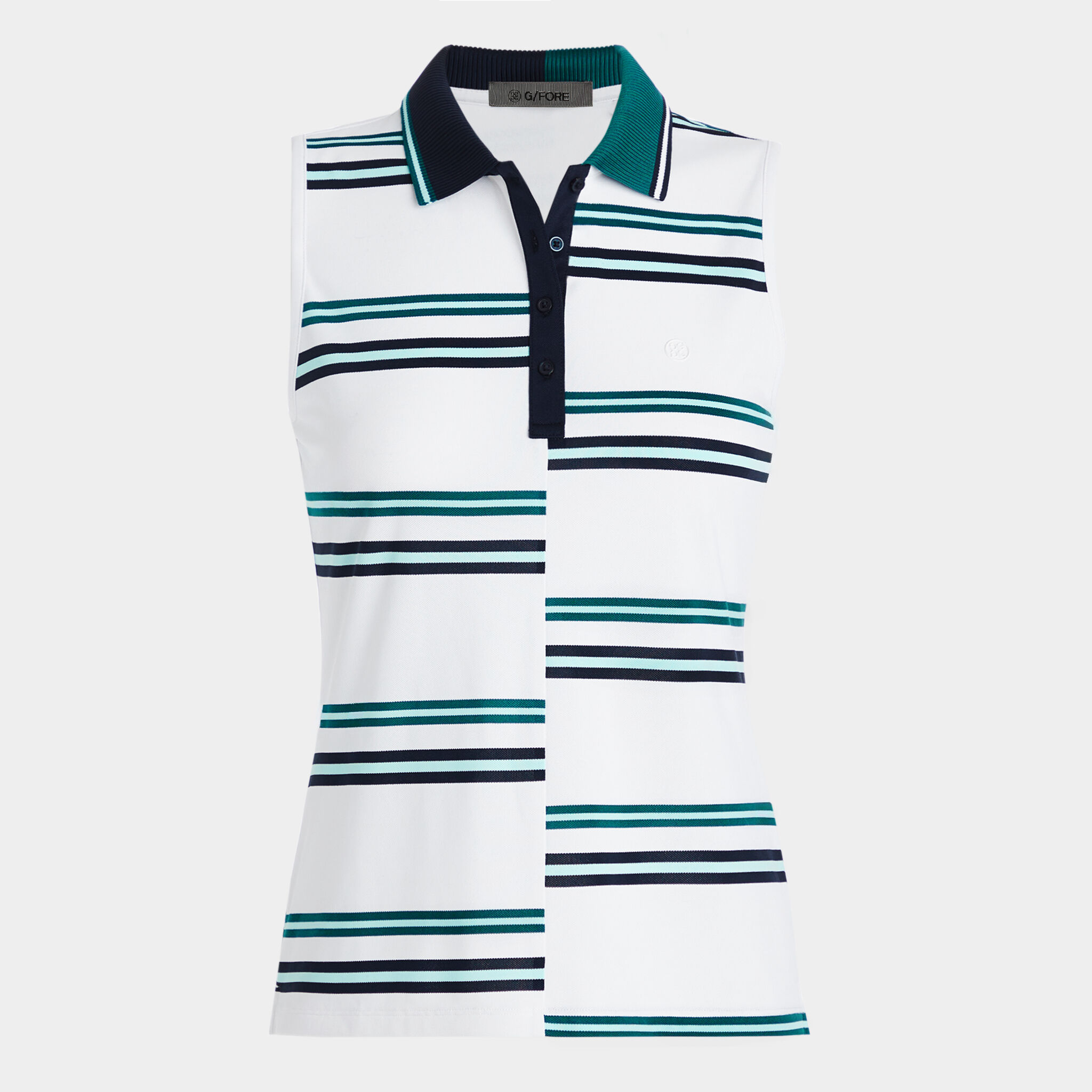 OFFSET STRIPE TECH PIQUÉ SLEEVELESS POLO