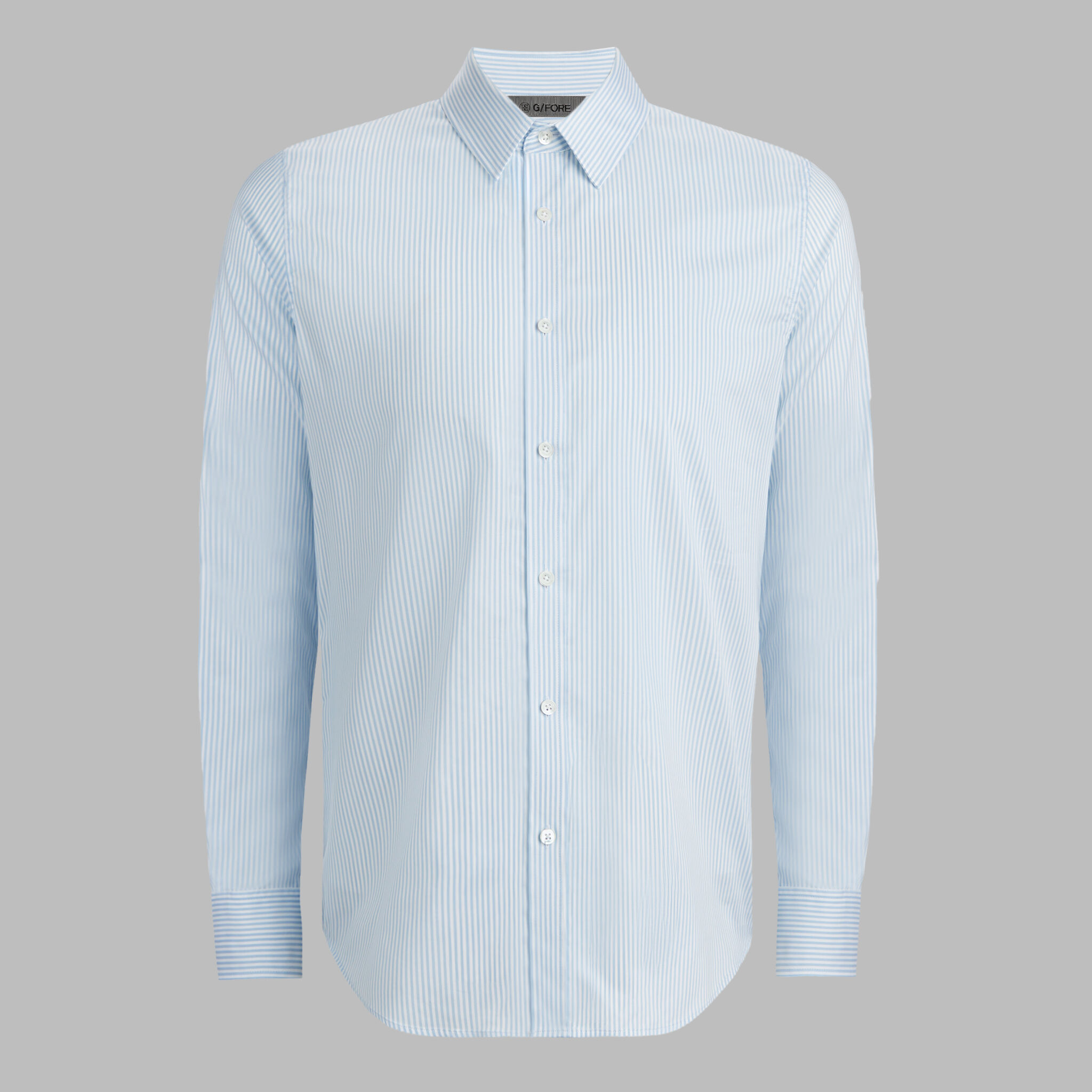 SPREAD COLLAR STRIPED STRECH DRESS SHIRT