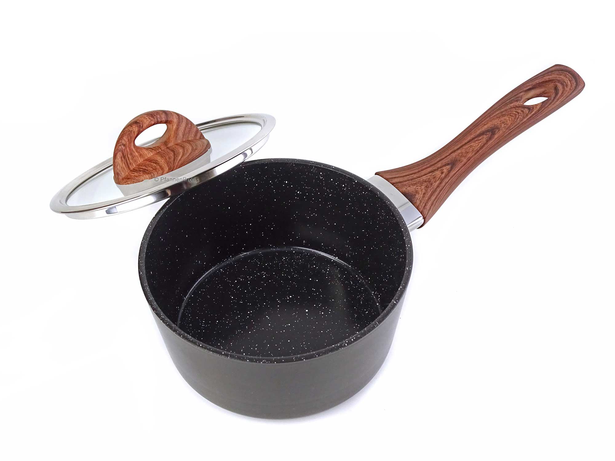 CELAR Kasserolle CLASSY WOOD 16 cm Stieltopf keramikbeschichtet mit Deckel