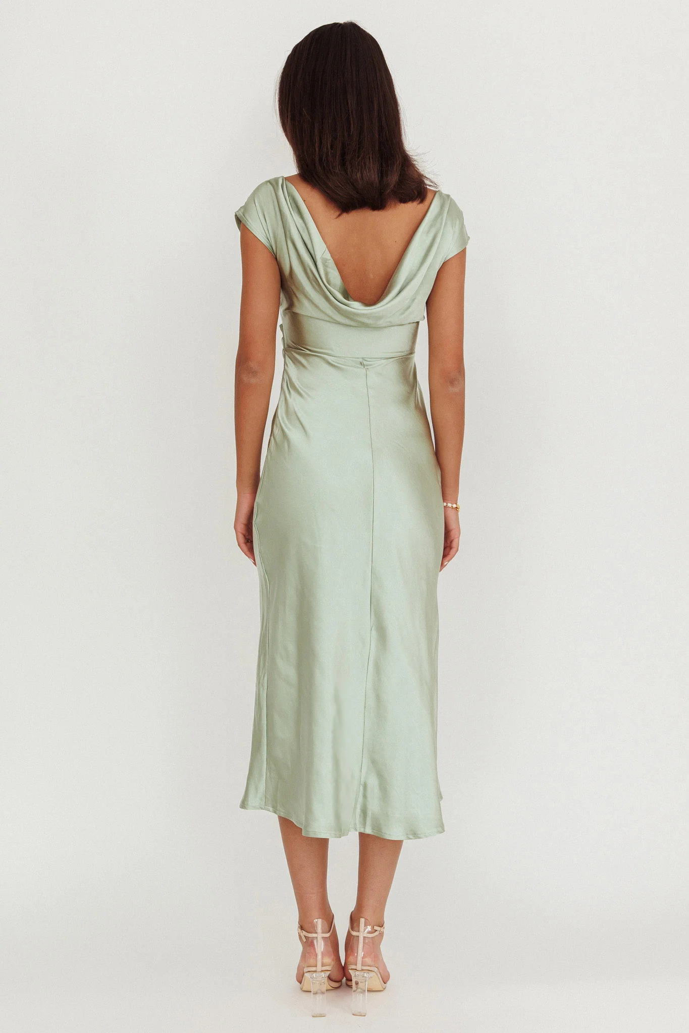Loveland Cap Sleeve Cowl Back Midi Dress Sage