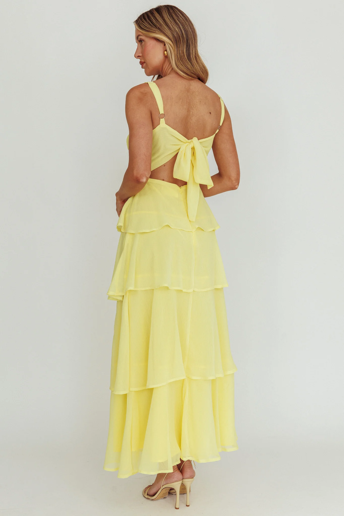 Provence Bloom Tiered Ruffle Maxi Dress Yellow
