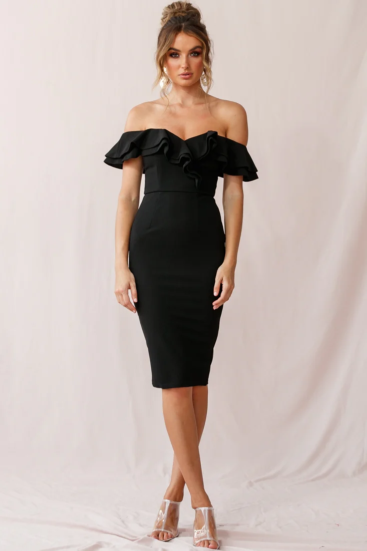 Rossi Ruffled Off The Shoulder Bodycon Dress Black
