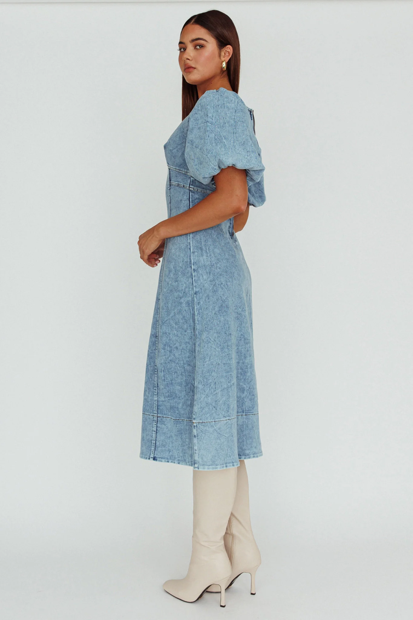 Elias Puff Sleeve Midi Dress Denim