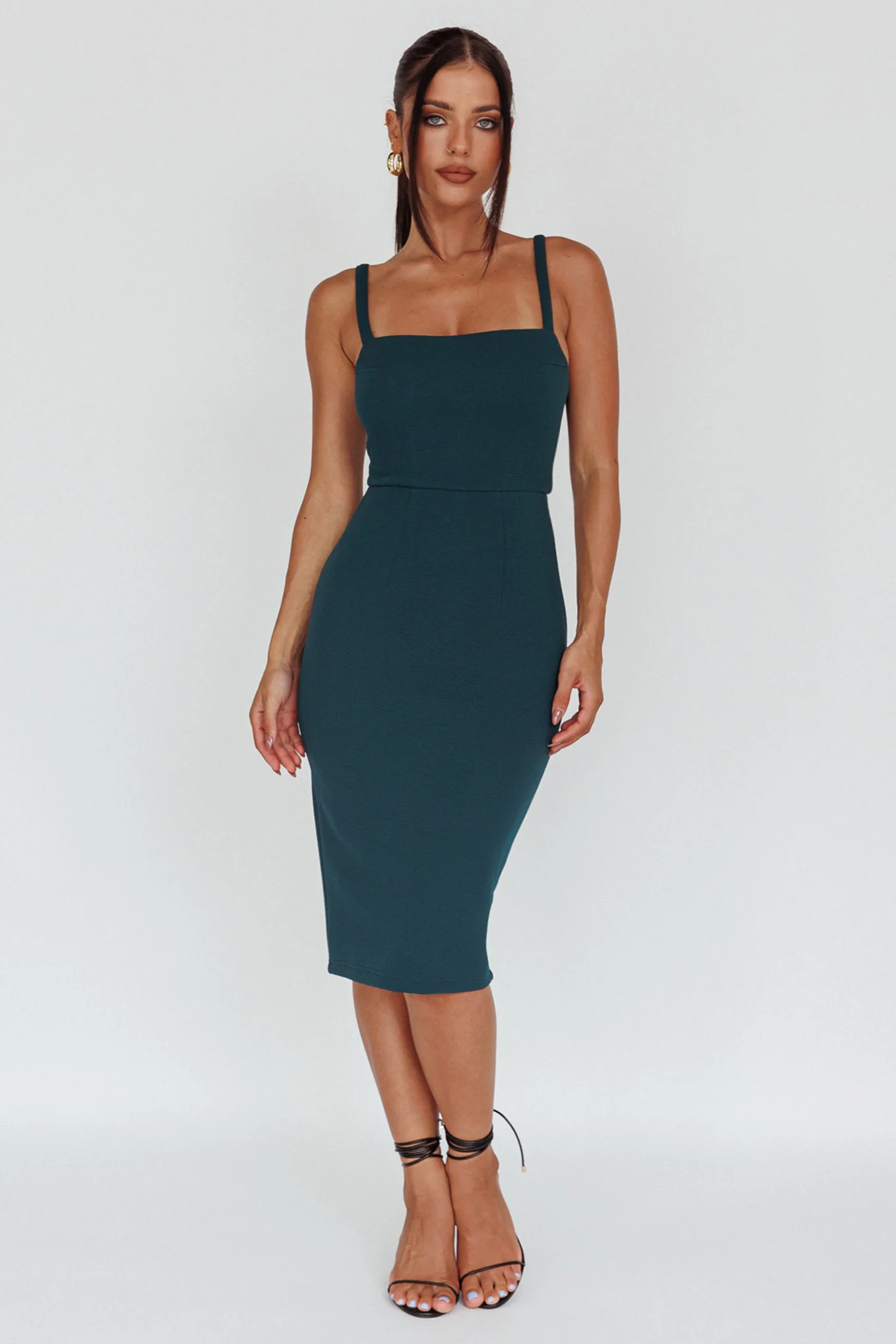 Georgia Square Neckline Midi Dress Forest Green