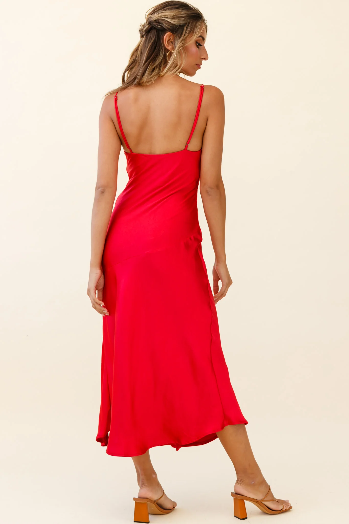 Downtown Cami Strap Front Split Midi Dress Wine