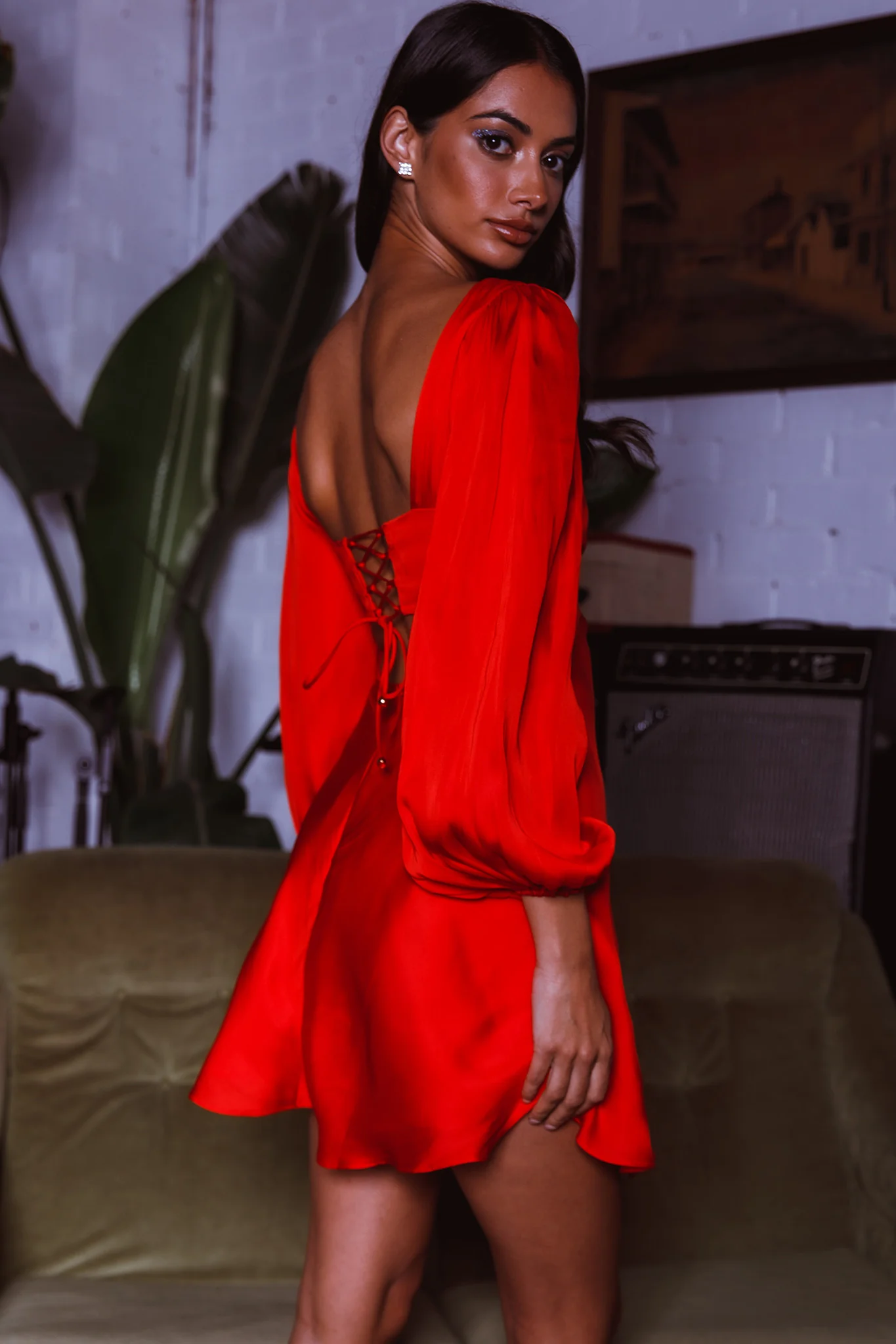 Jonah Lace-Up Back Mini Dress Red