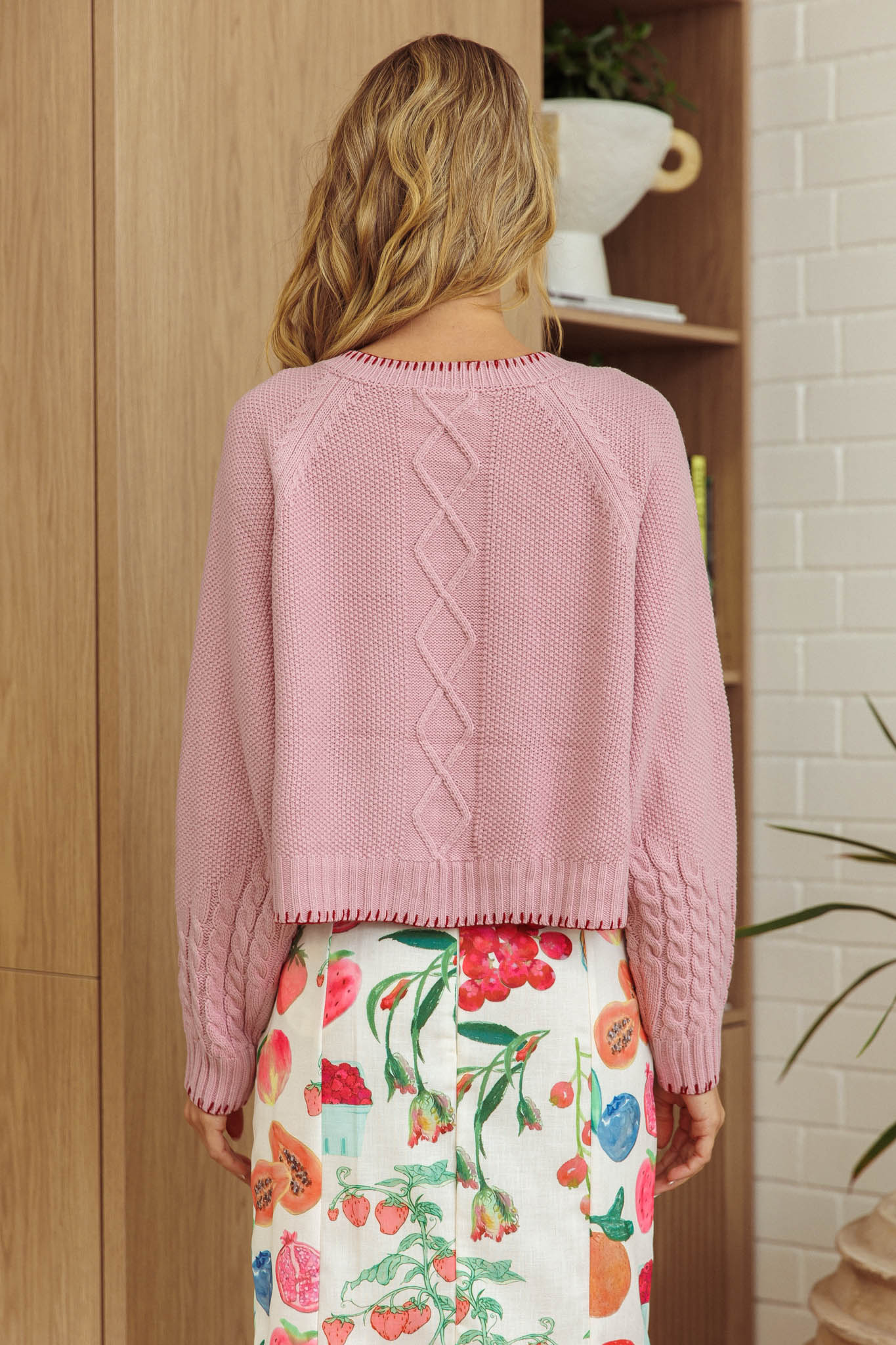 Early Snow Blanket Stitch Bow Cardigan Light Pink