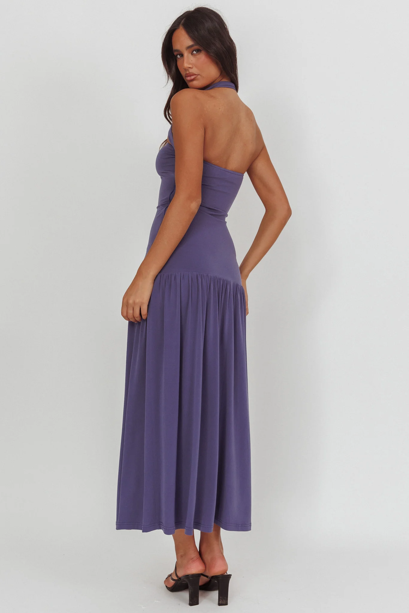 Ashana Drop Waist Halter Maxi Dress Taupe