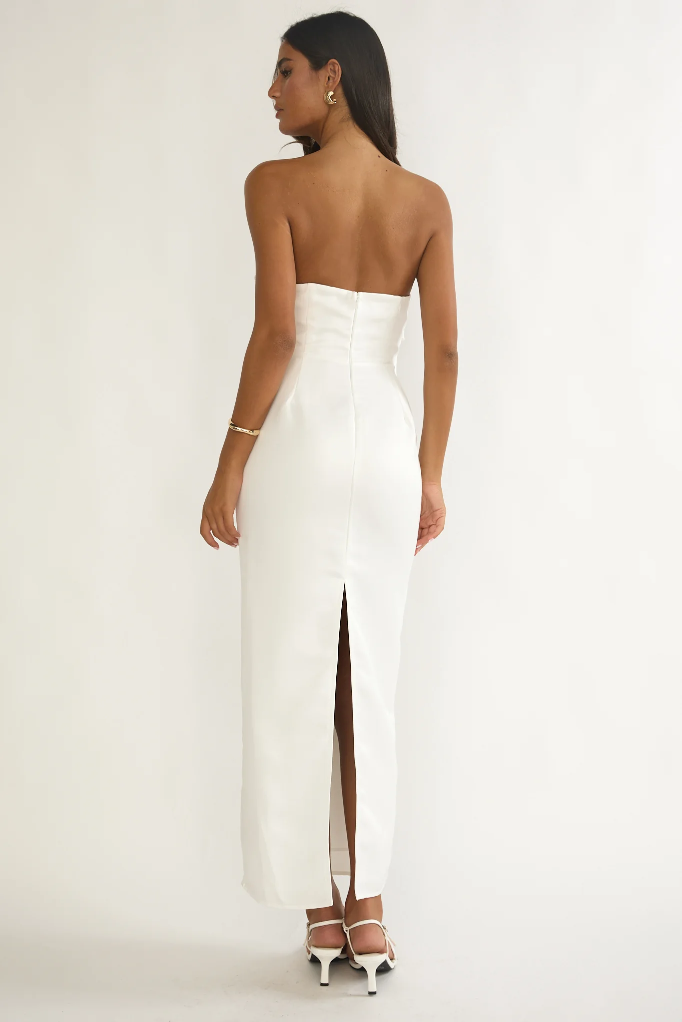 Fleur Sky Strapless Pleat Bust Maxi Dress White