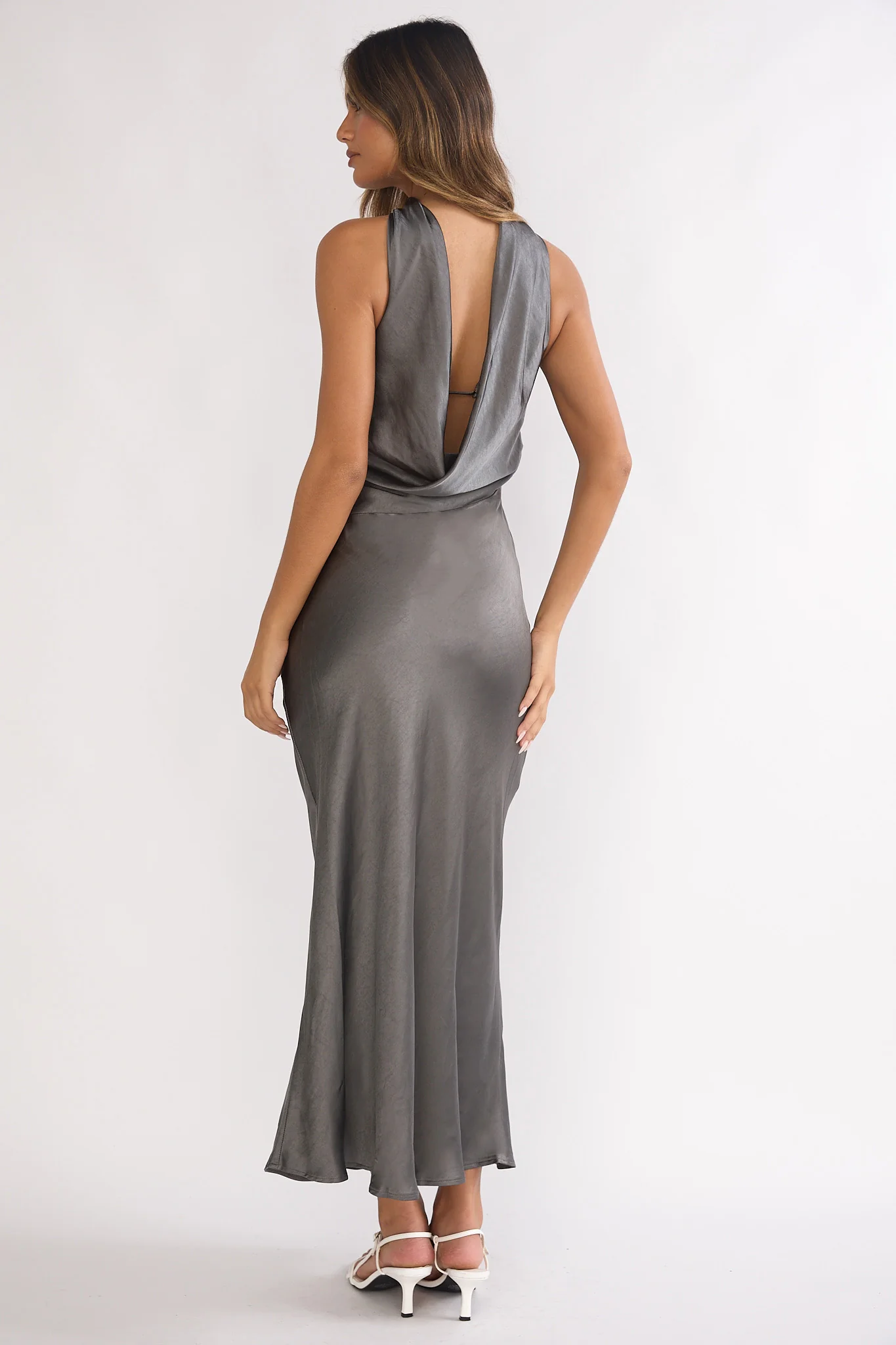 Damsel Reverse Halter Maxi Dress Satin Charcoal