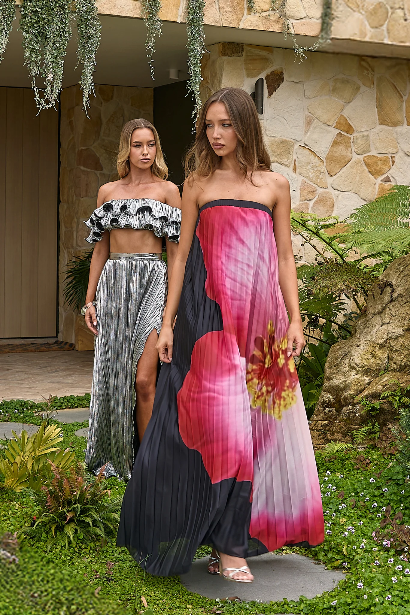 Lauriella Strapless Accordion Pleat Maxi Dress Hibiscus Black