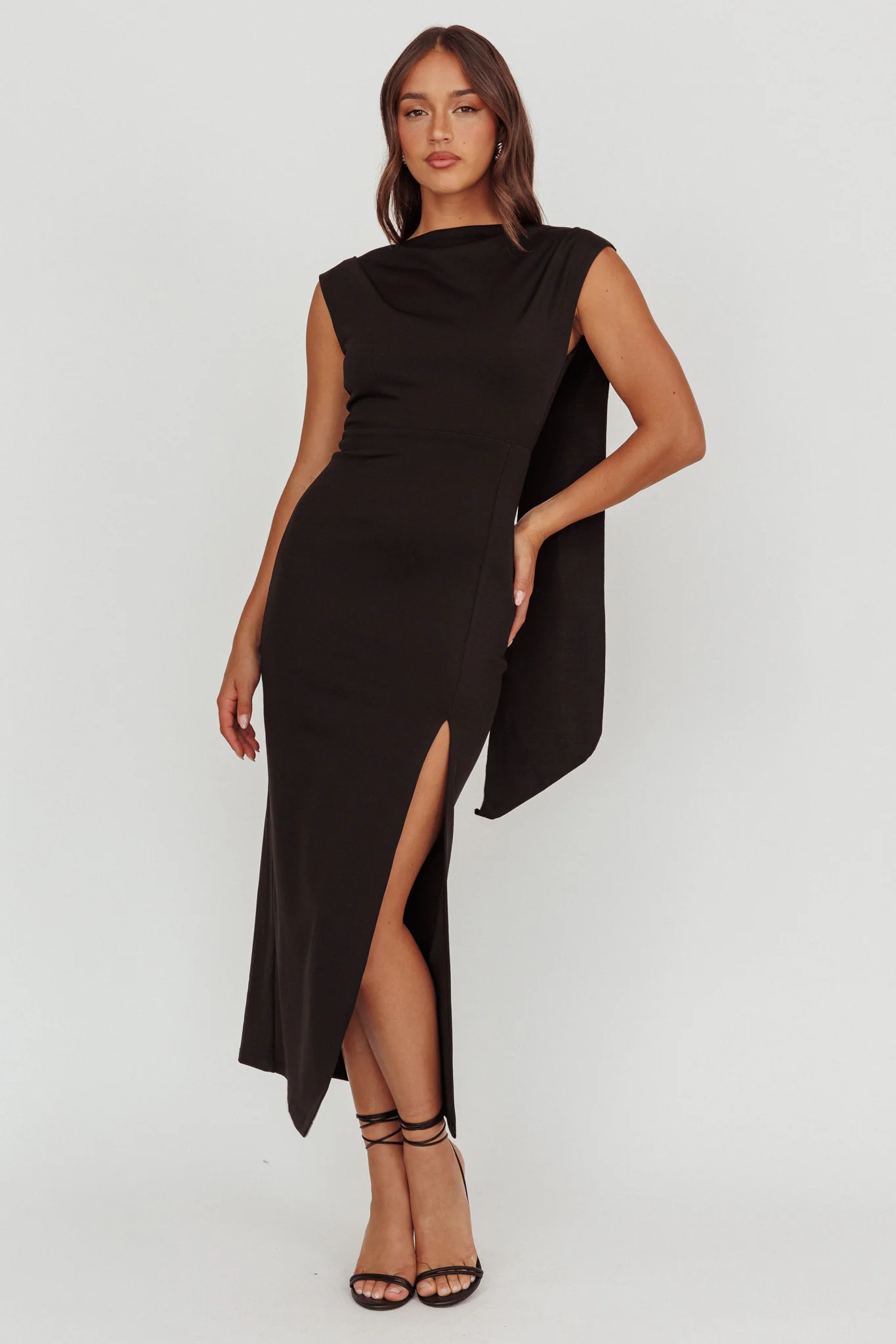 Looks Of Love Shoulder Sash Maxi Dress Black