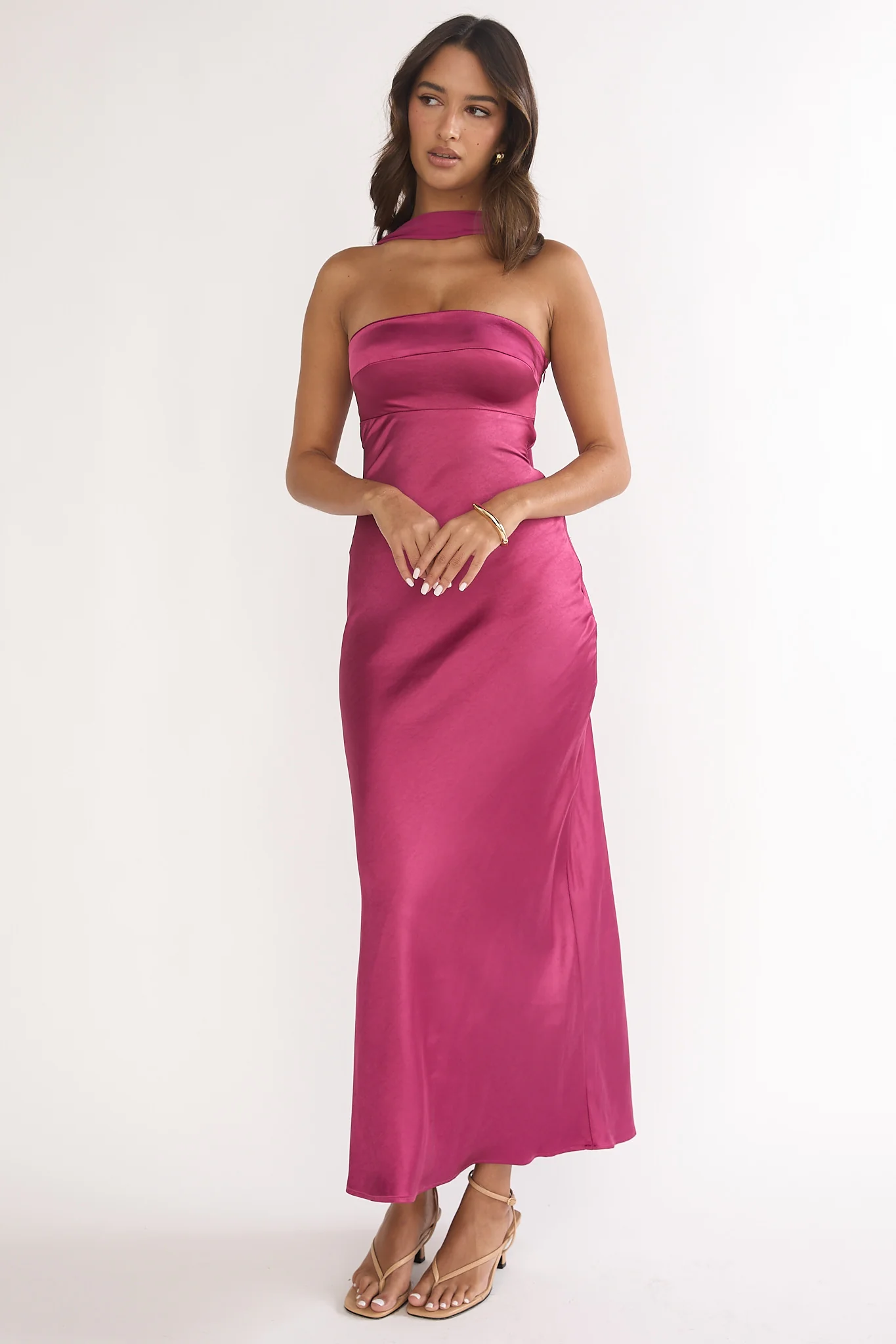Lior Detachable Shoulder Maxi Dress Burgundy