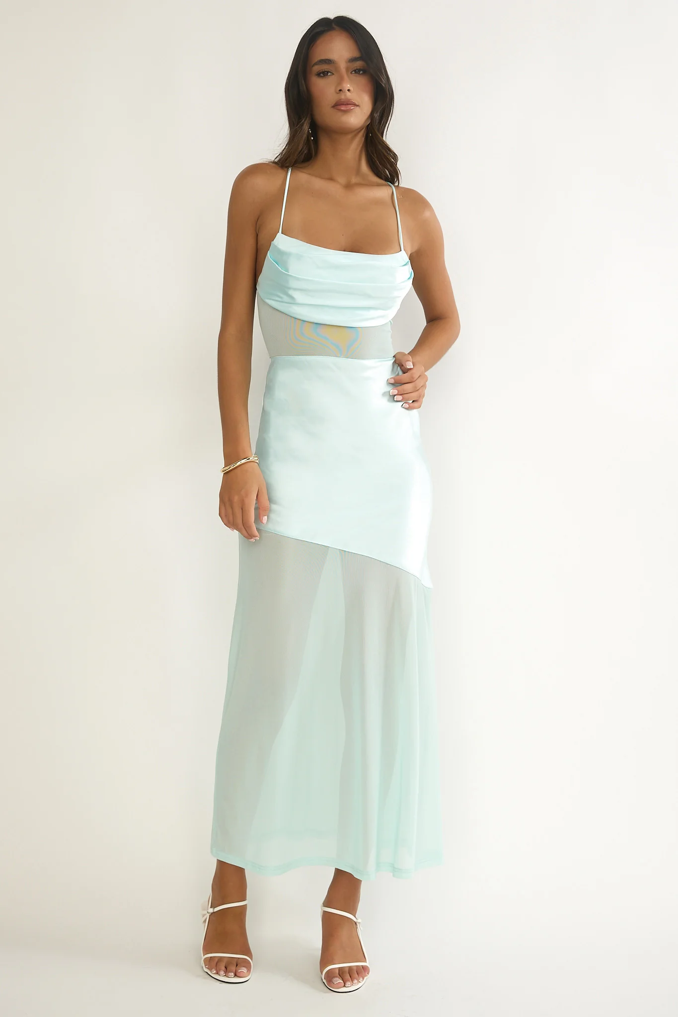 Golden Era Sheer Waist Maxi Dress Aqua Blue