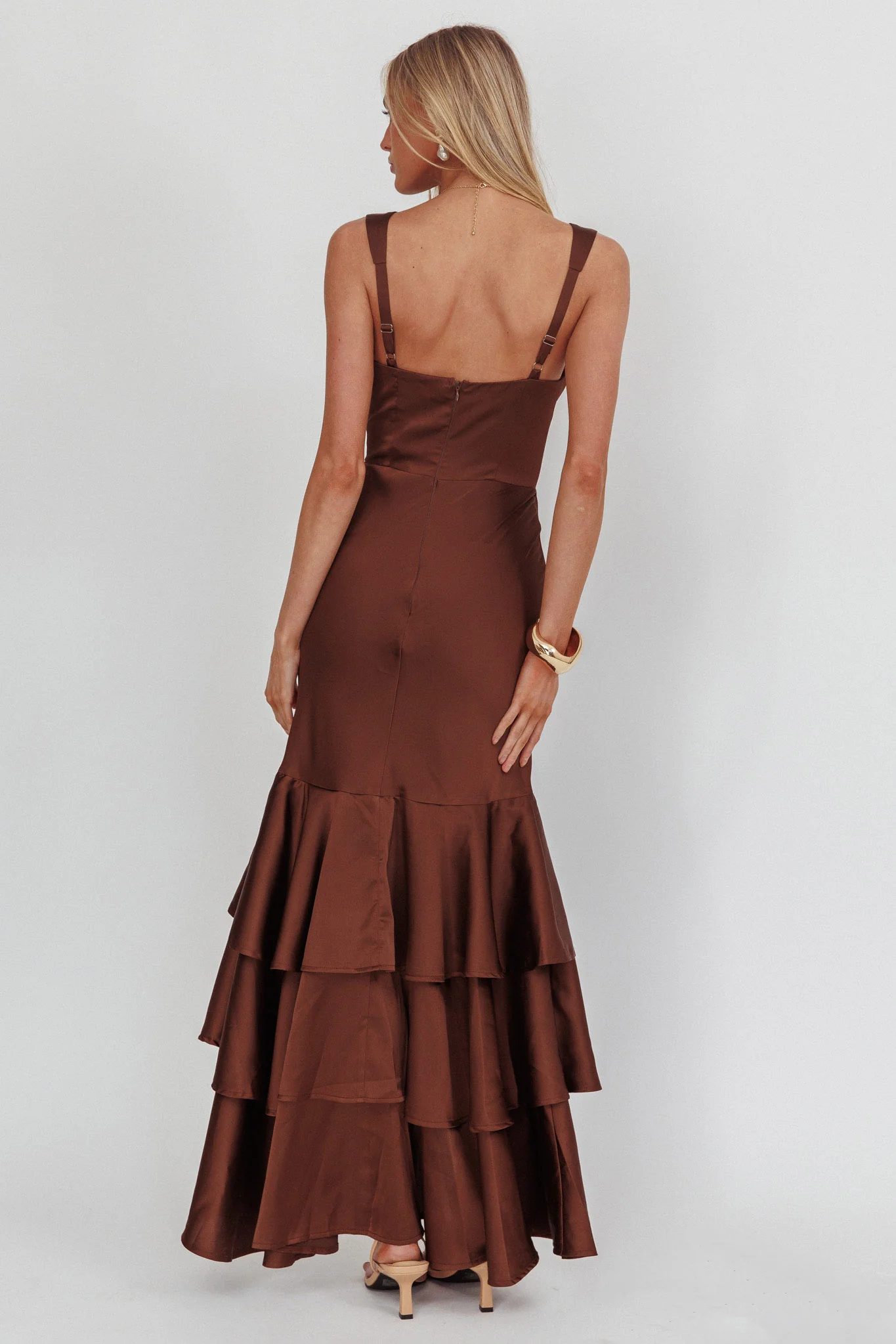 Baylin Layered Mermaid Hem Maxi Dress Coffee