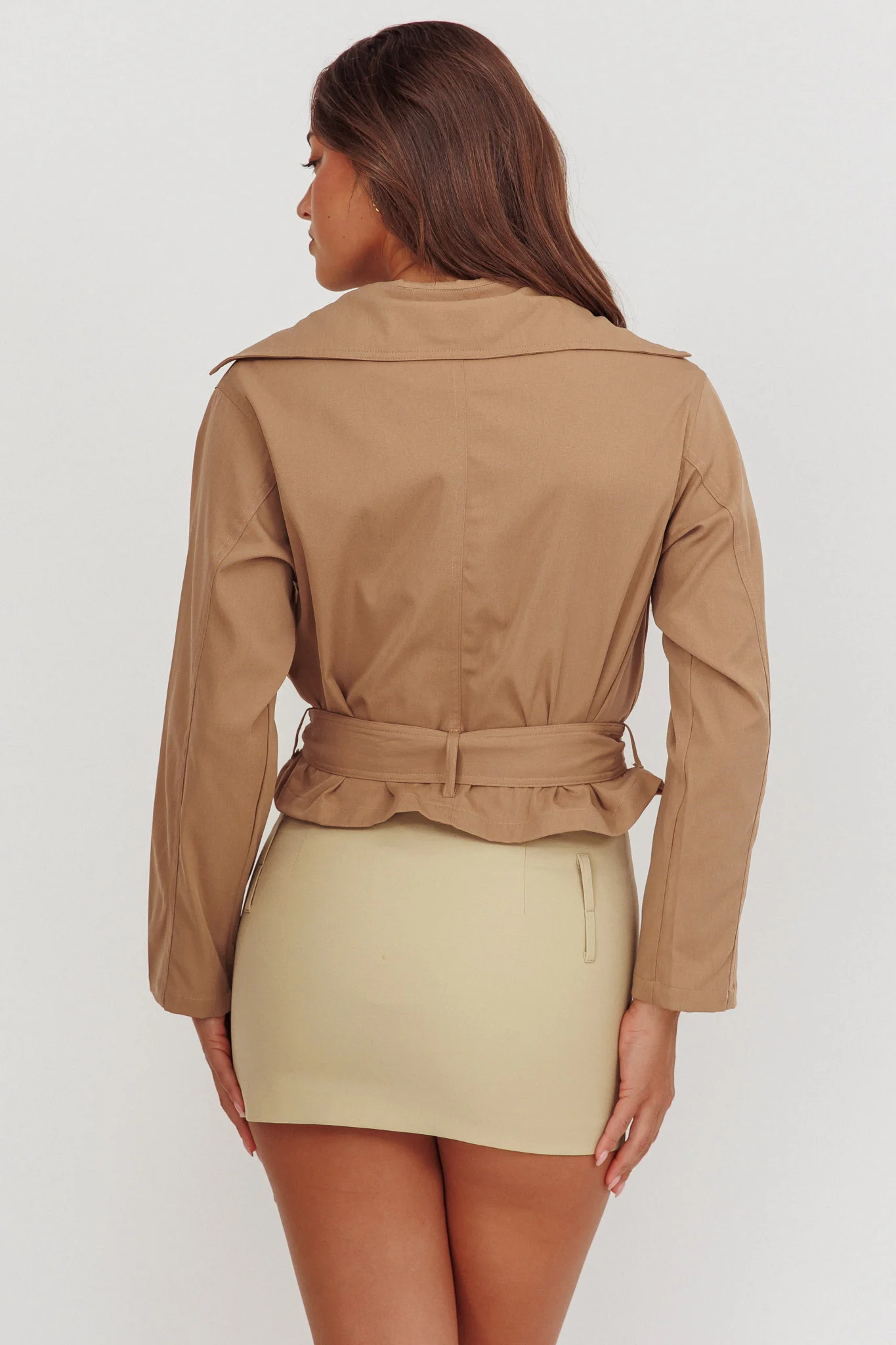 Envision Crop Waist Tie Jacket Tan