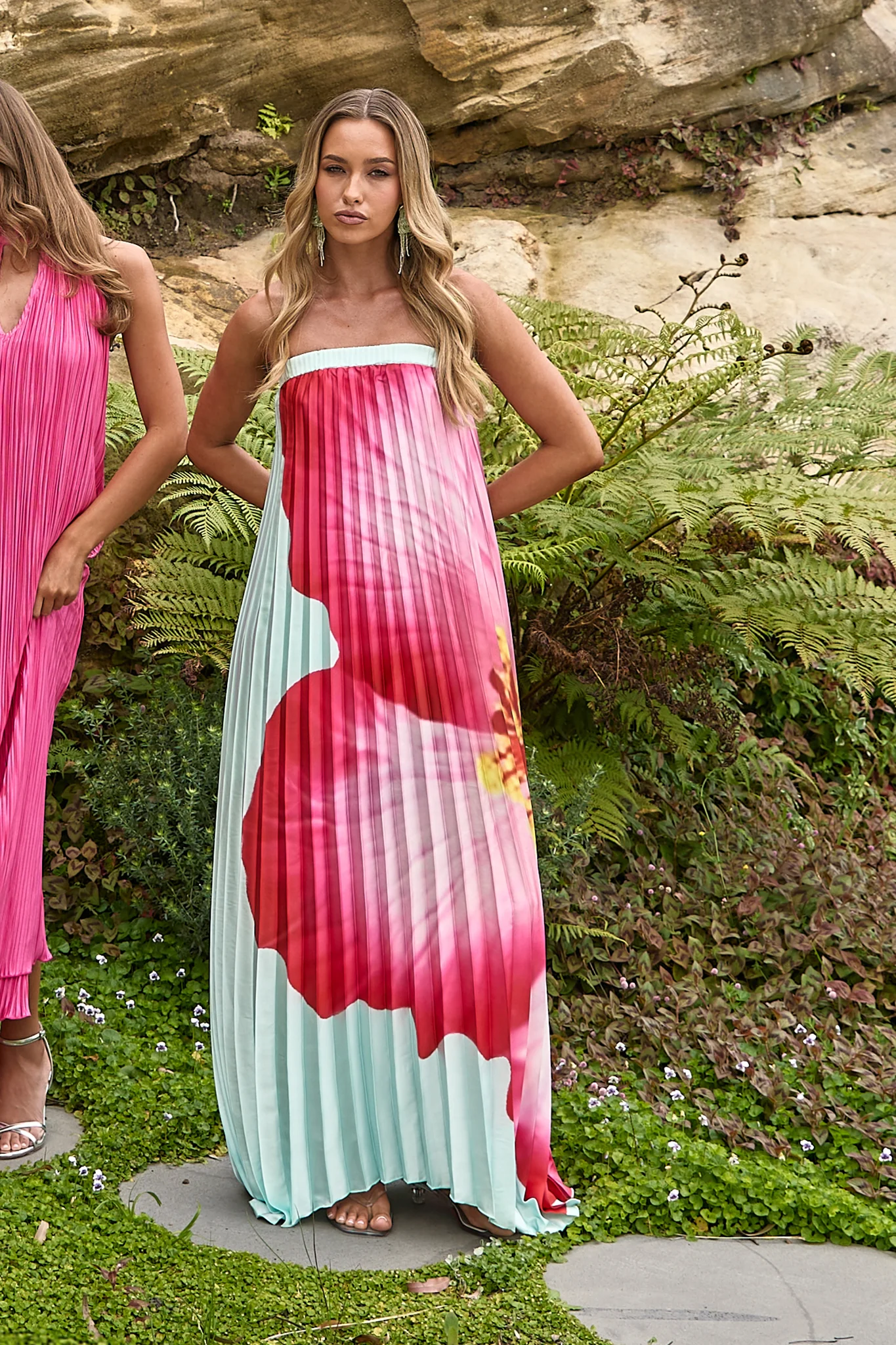 Lauriella Strapless Accordion Pleat Maxi Dress Hibiscus Mint