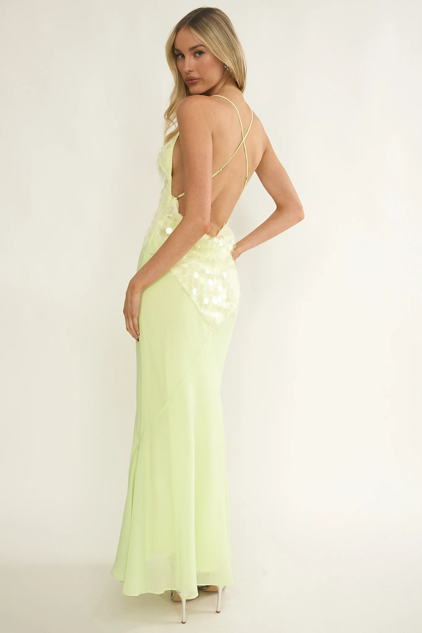 Meranda V-Neck Criss-Cross Maxi Dress Sequin Yellow