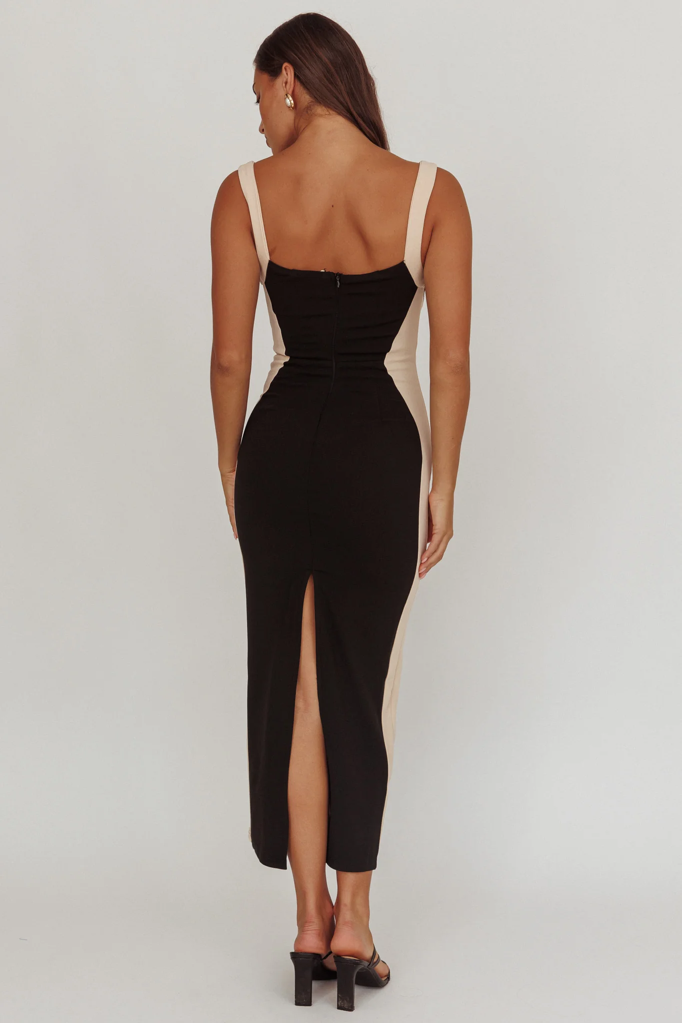 Tenika Contrast Bodycon Midi Dress Black