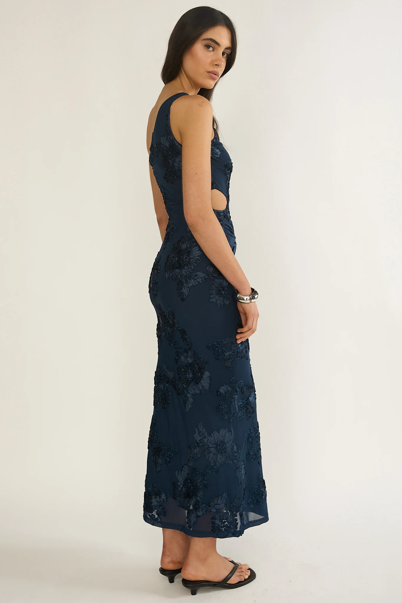 Luli One-Shoulder Cut-Out Maxi Dress Textured Navy