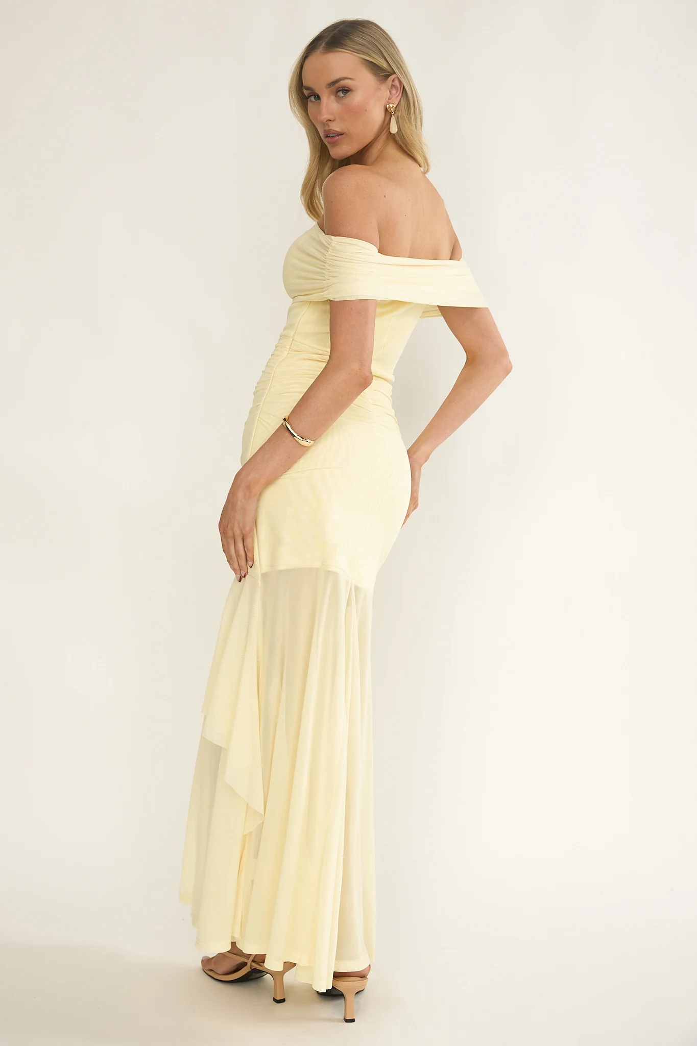 Kiarna Off-Shoulder Mesh Maxi Dress Butter