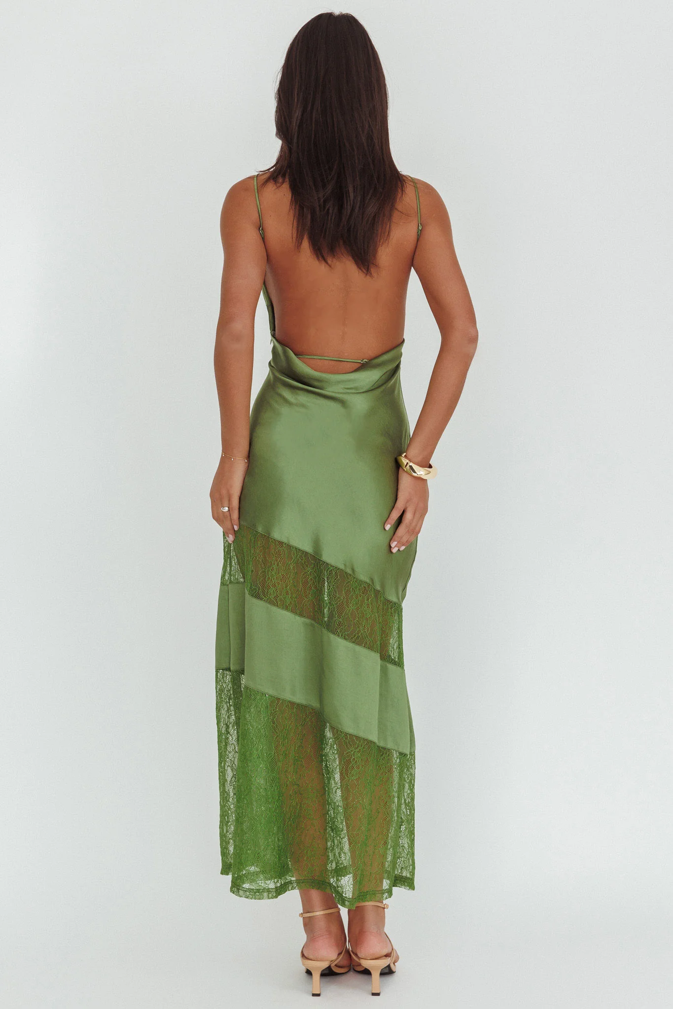 Helsi Low Back Lace Insert Maxi Dress Forest Green