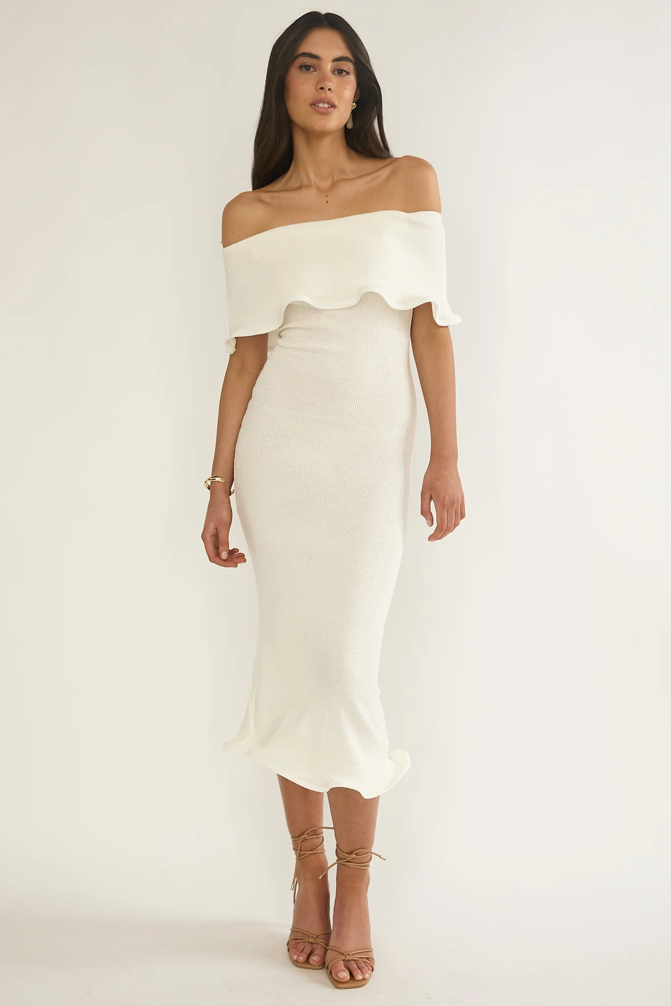 Rayna Off-Shoulder Midi Dress Ivory