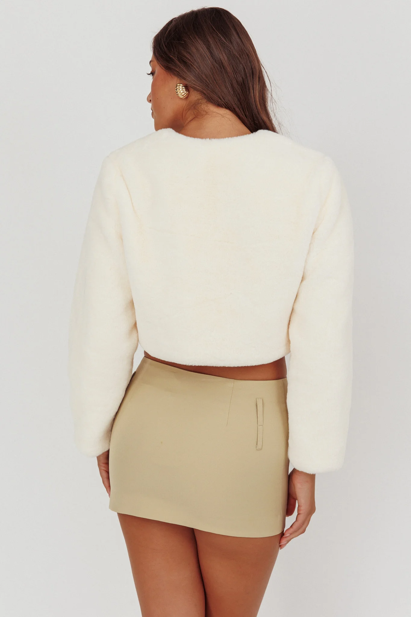London Day Faux Fur Crop Jacket Cream