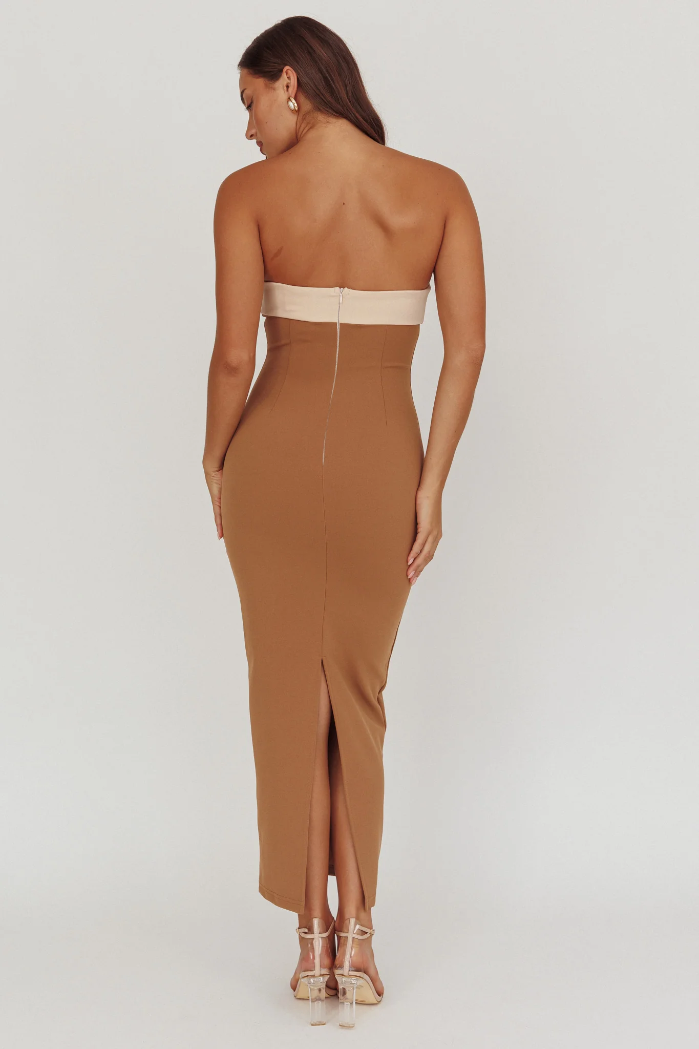 Regent Strapless Maxi Dress Contrast Camel