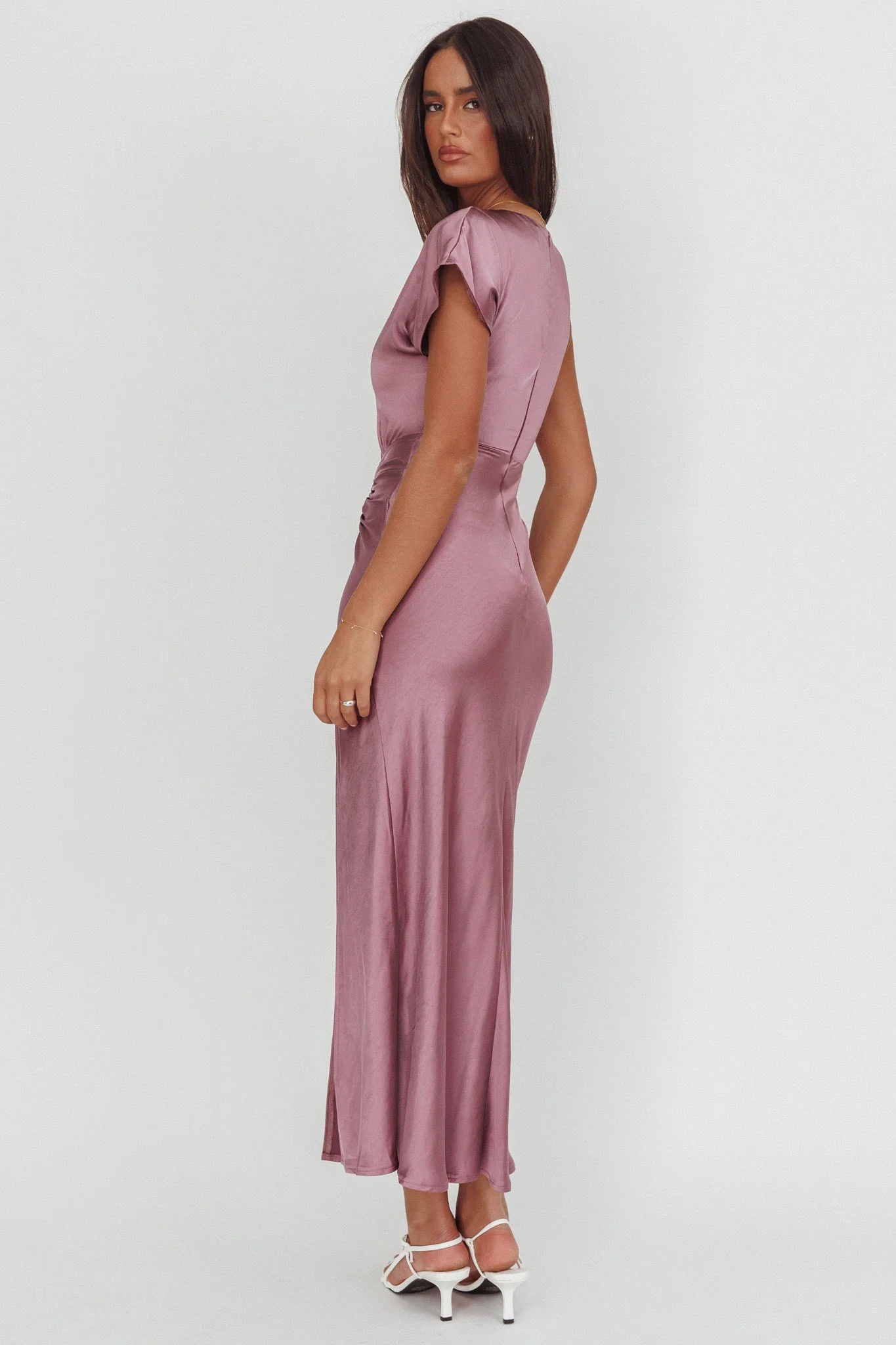 Larelle One-Sleeve Front Split Maxi Dress Grape