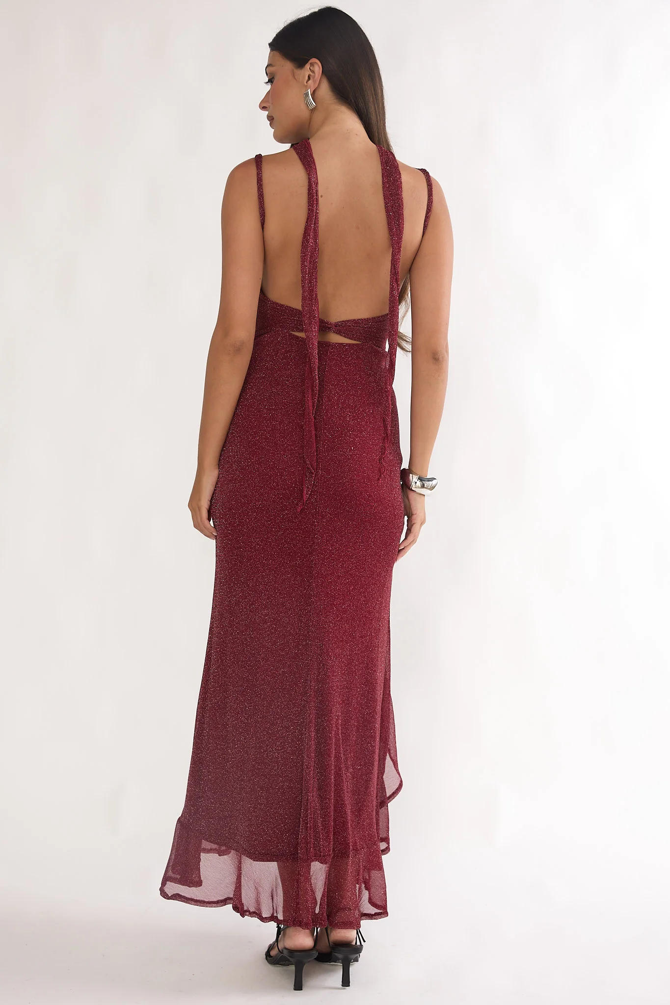 Chantrelle Twist Back Split Maxi Dress Wine