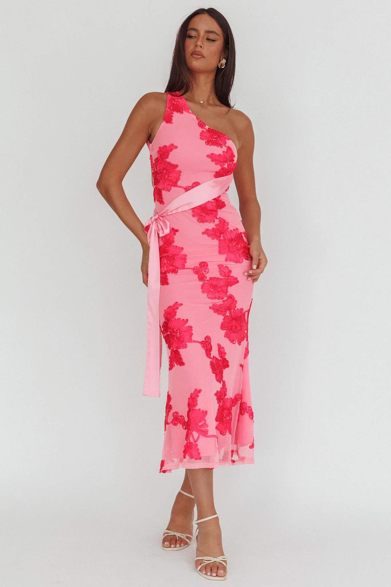 Kairi One-Shoulder Sash Maxi Dress Hot Pink