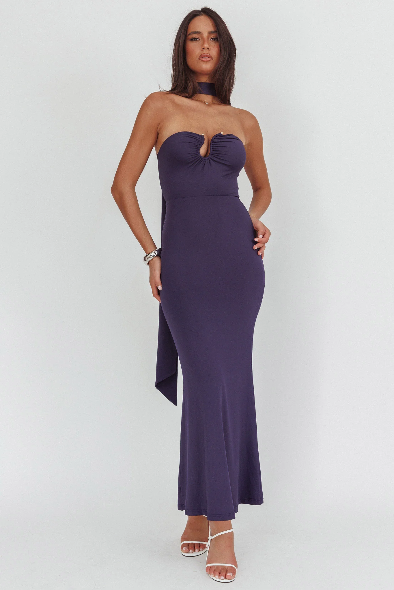 Raeva Strapless Scarf Maxi Dress Navy