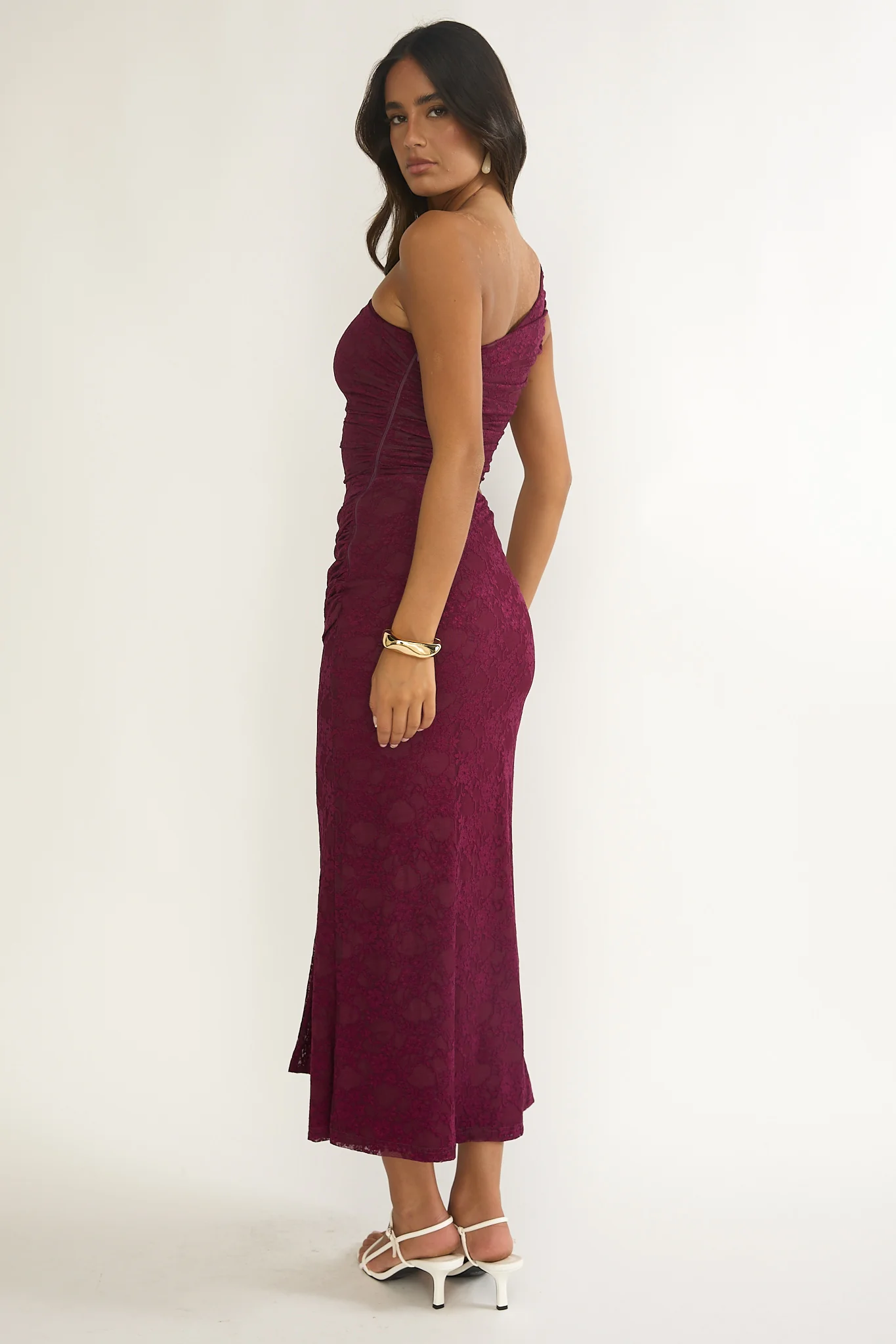 Luli One-Shoulder Cut-Out Maxi Dress Textured Plum