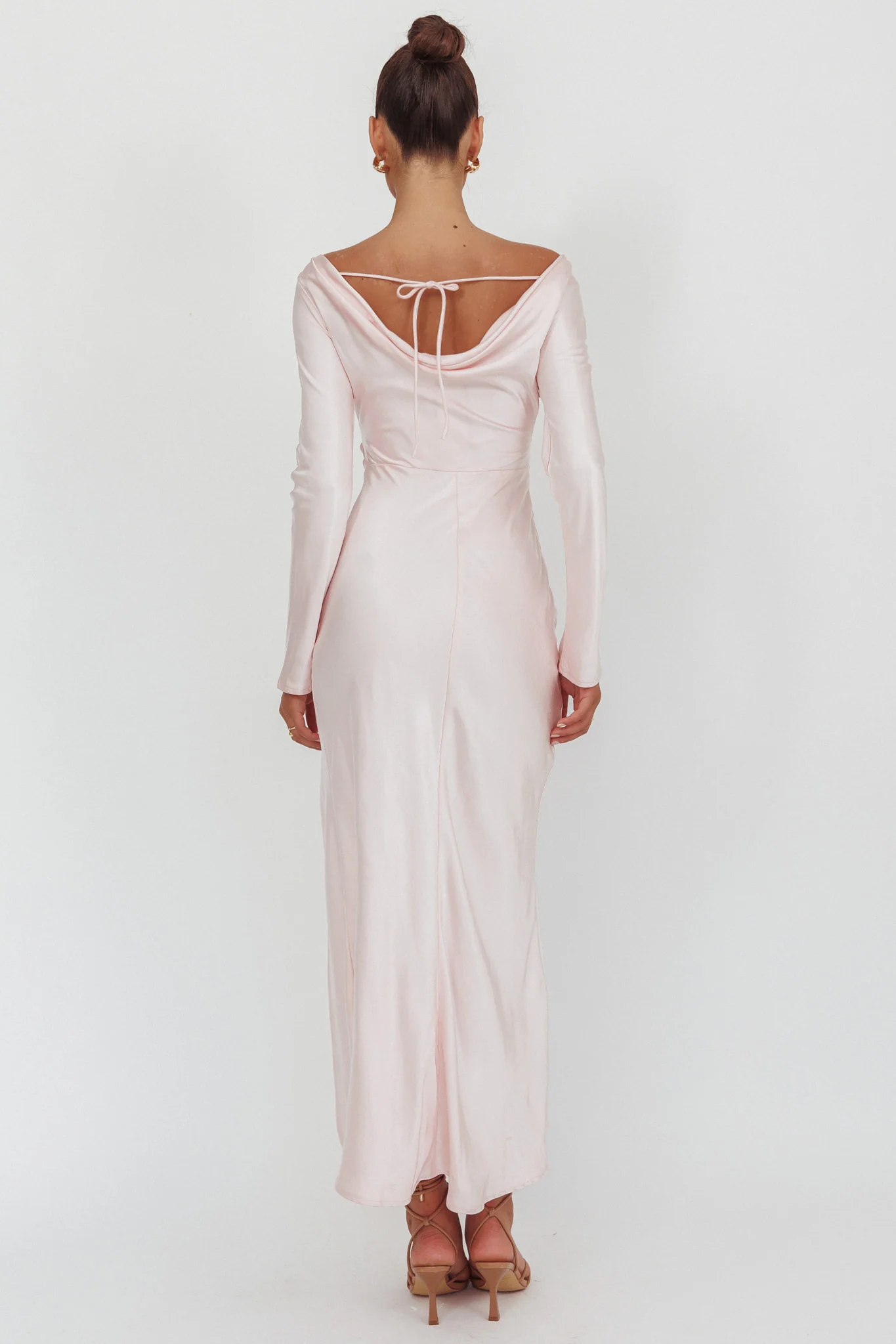 Loveland Long Sleeve Cowl Back Maxi Dress Pink