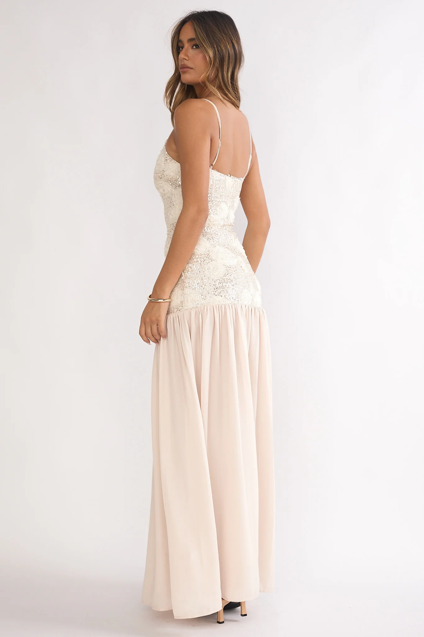 Opheliane Drop Waist Sequin Maxi Dress Champagne