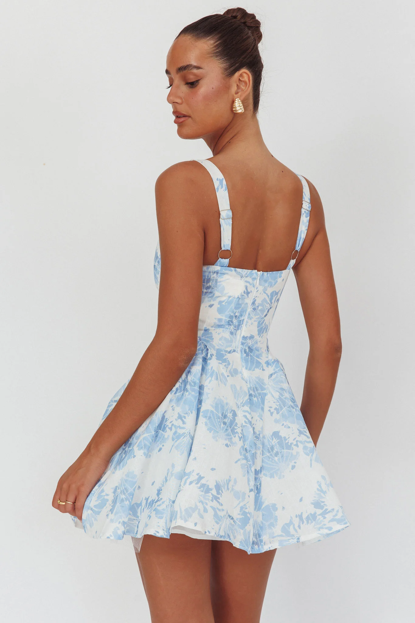 Get My Attention Off-Shoulder Mini Dress Floral Blue