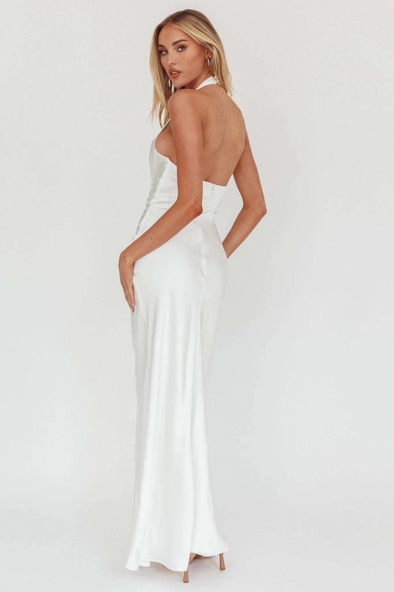 Make Believe Plunging Halterneck Maxi Dress Oyster