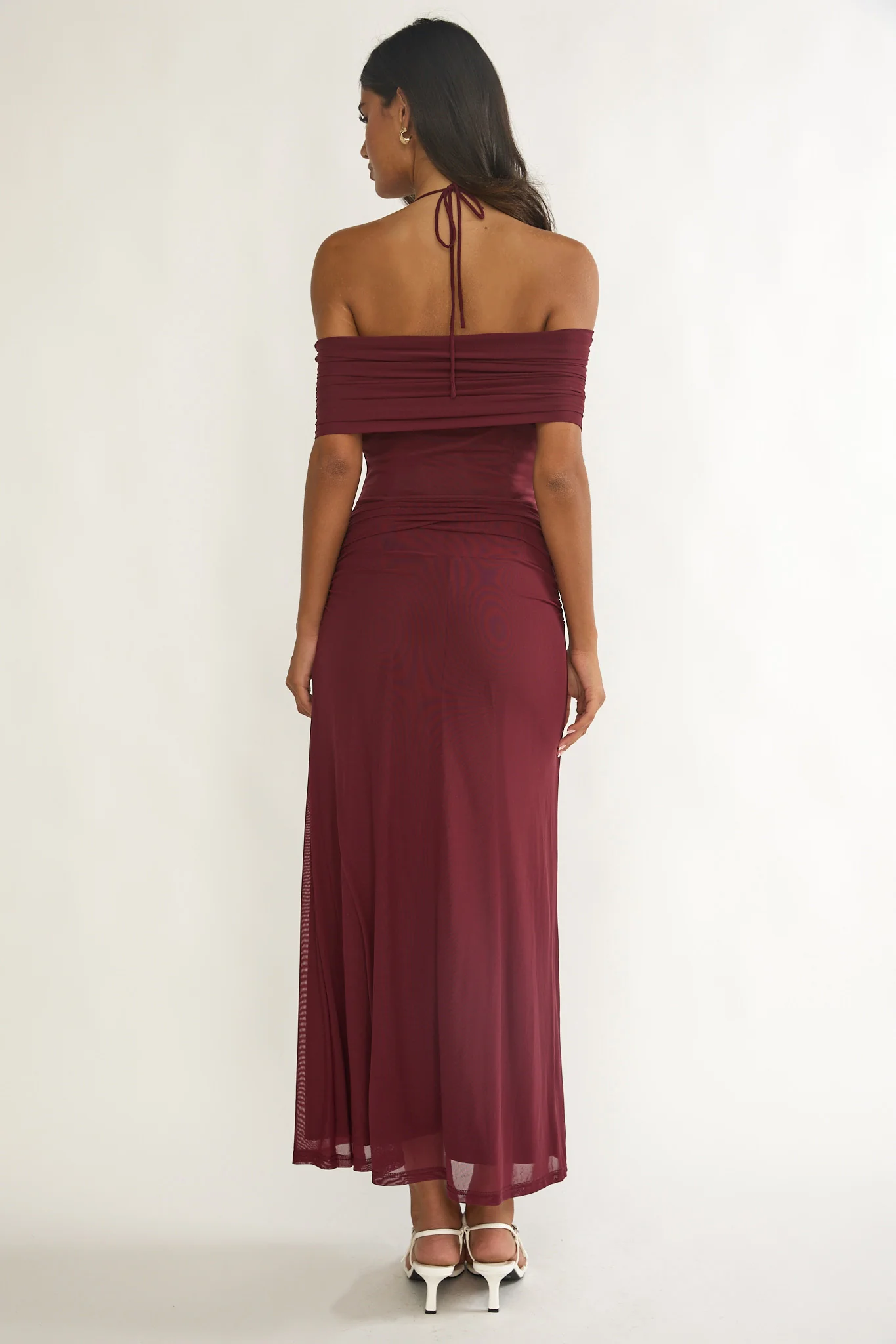 Carielle Off-Shoulder Halter Maxi Dress Wine